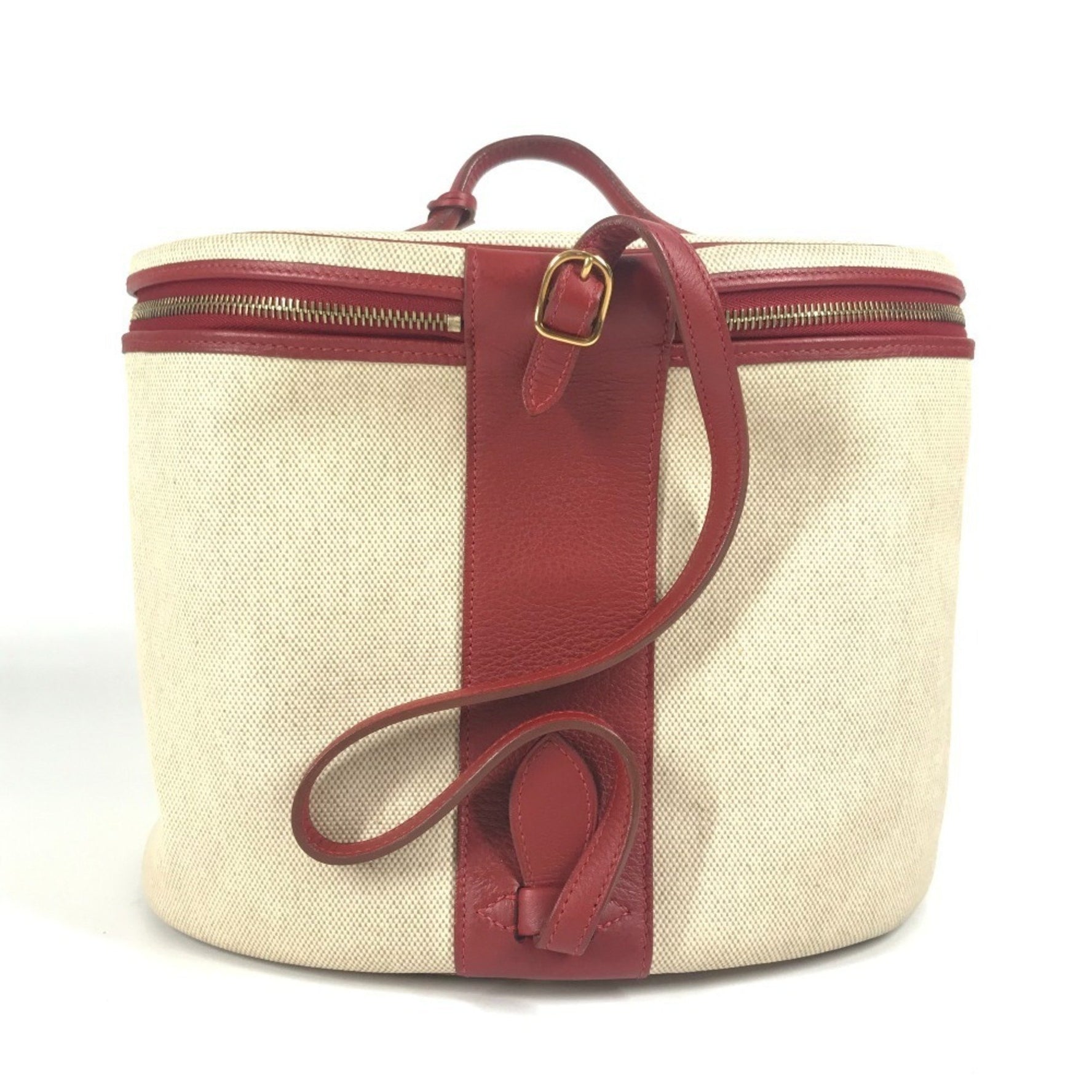 HERMES Two-Tone Intercity Box Makeup Case, Handbag, Leather and Coated Canvas, Red