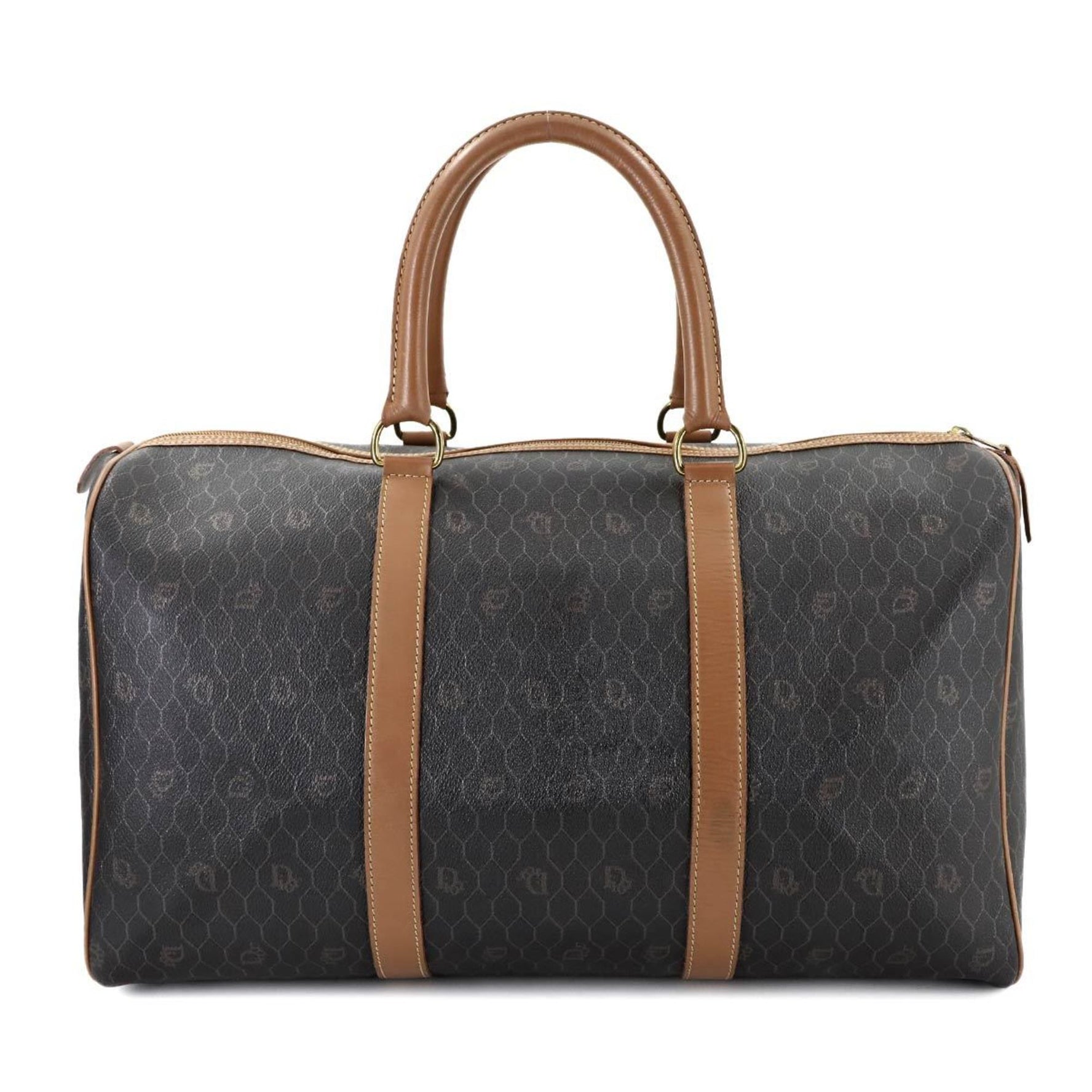 Christian Dior Honeycomb Boston Bag in brown leather with gold hardware.