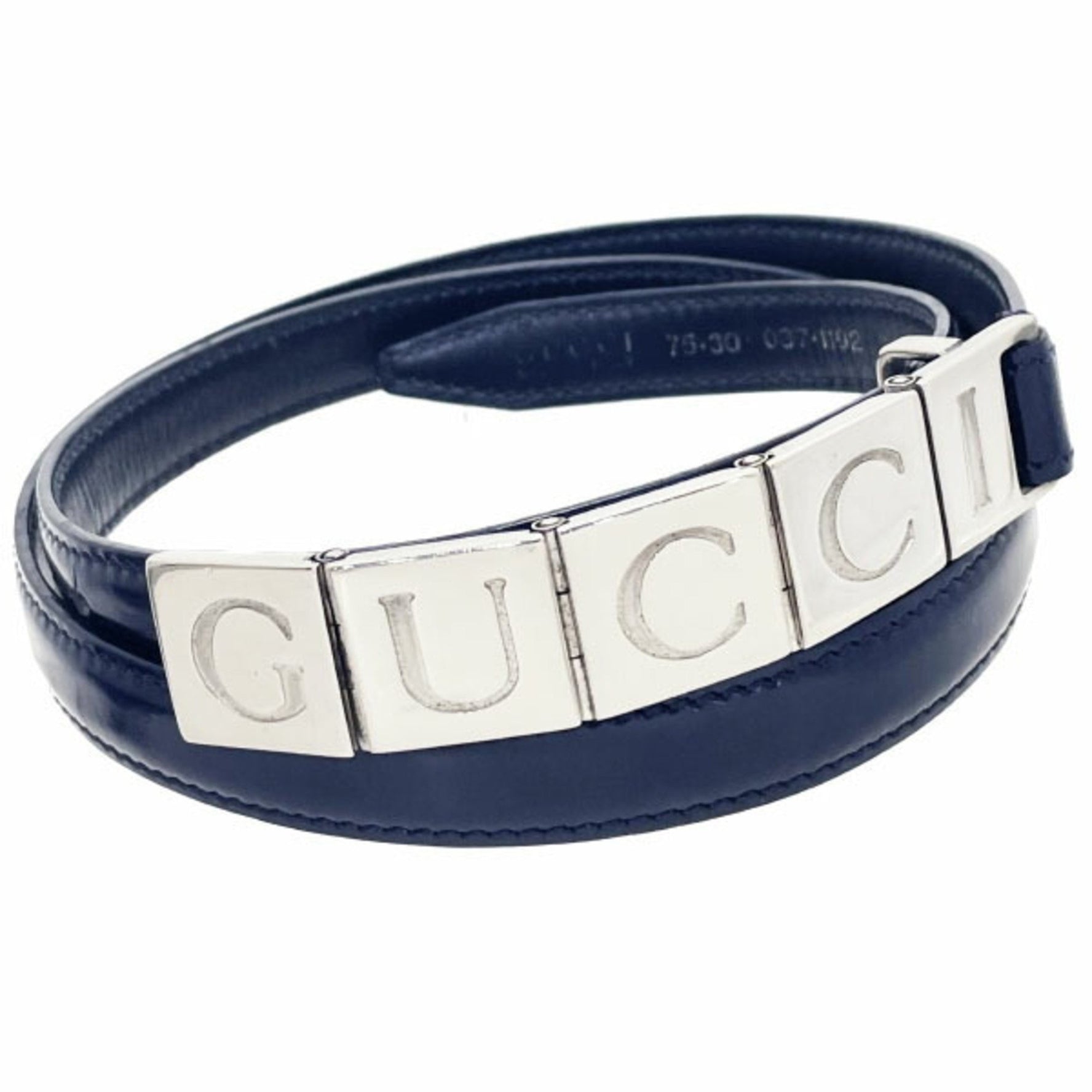 Gucci Belt Leather Navy Blue Size 037 1192 Narrow Thin