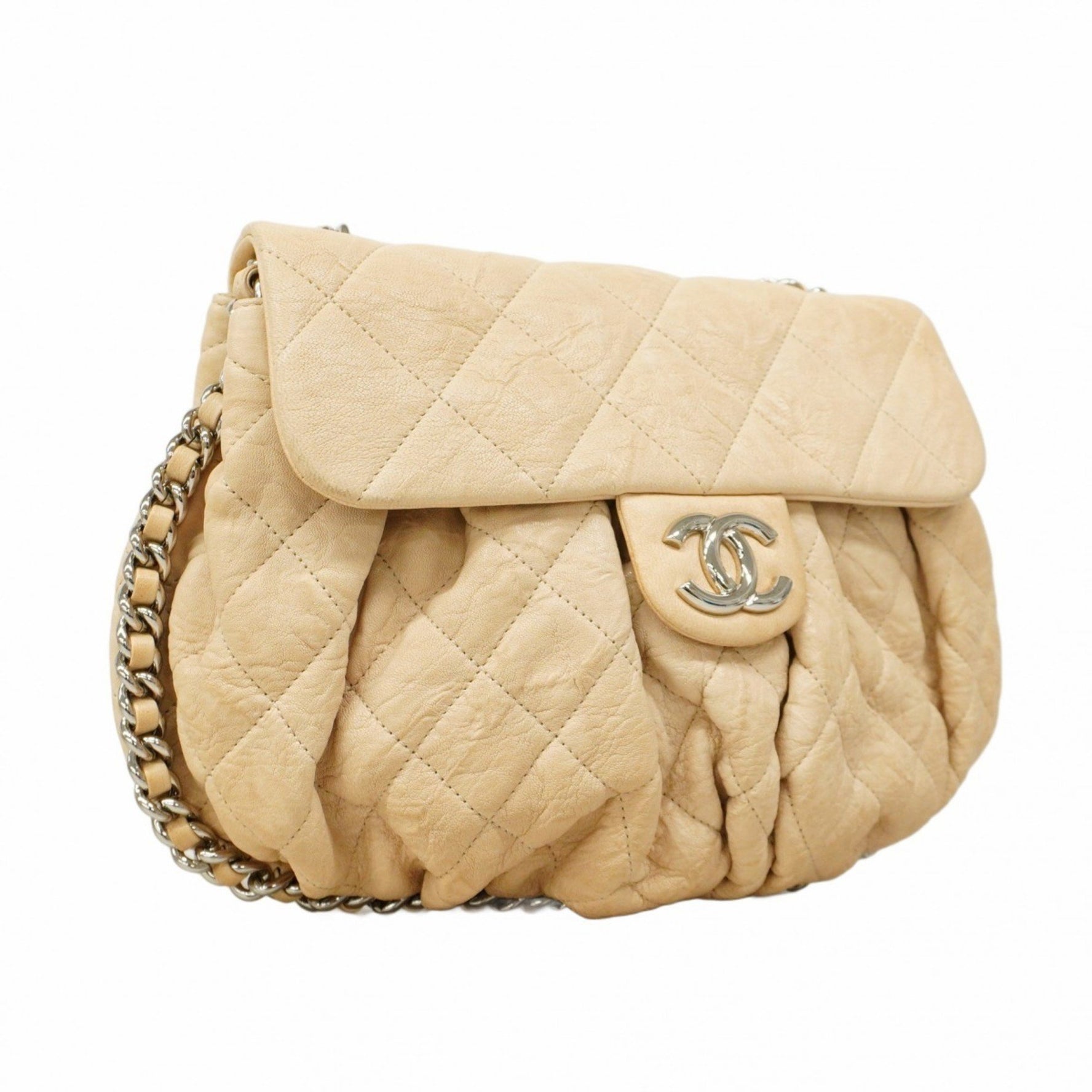 Chanel Matelasse Shoulder Bag with Chain Bag, Beige Leather, Women's