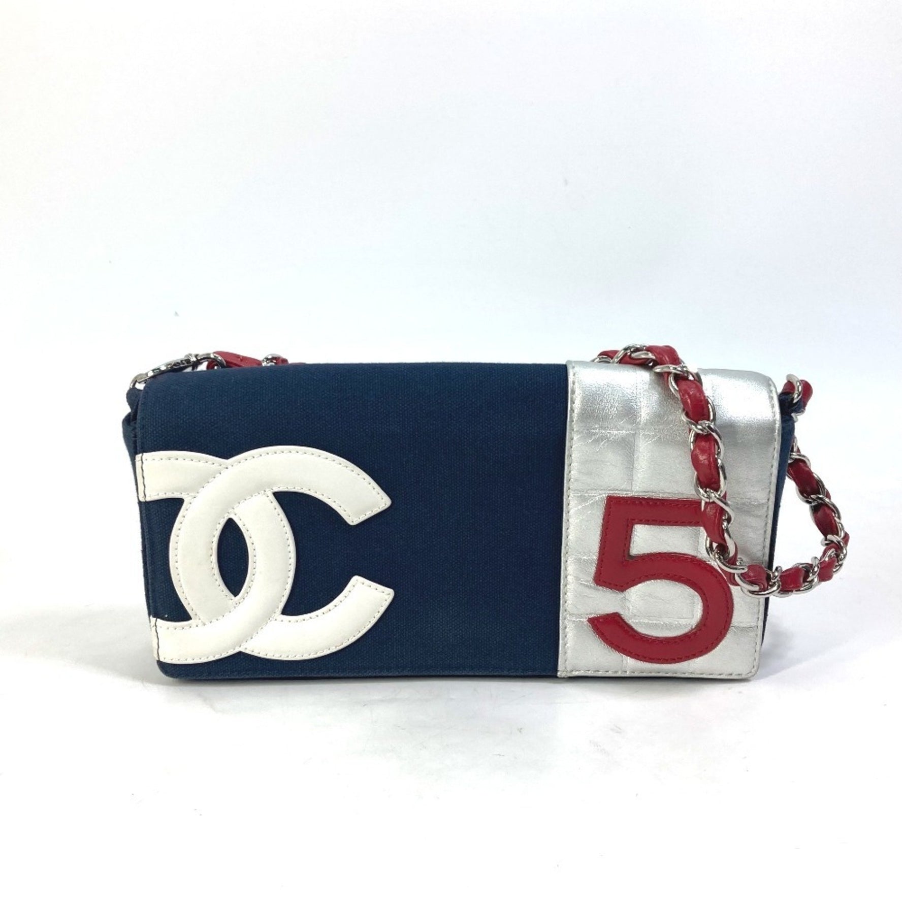 CHANEL Vintage No. 5 Chain Shoulder Bag in Canvas/Leather, Navy