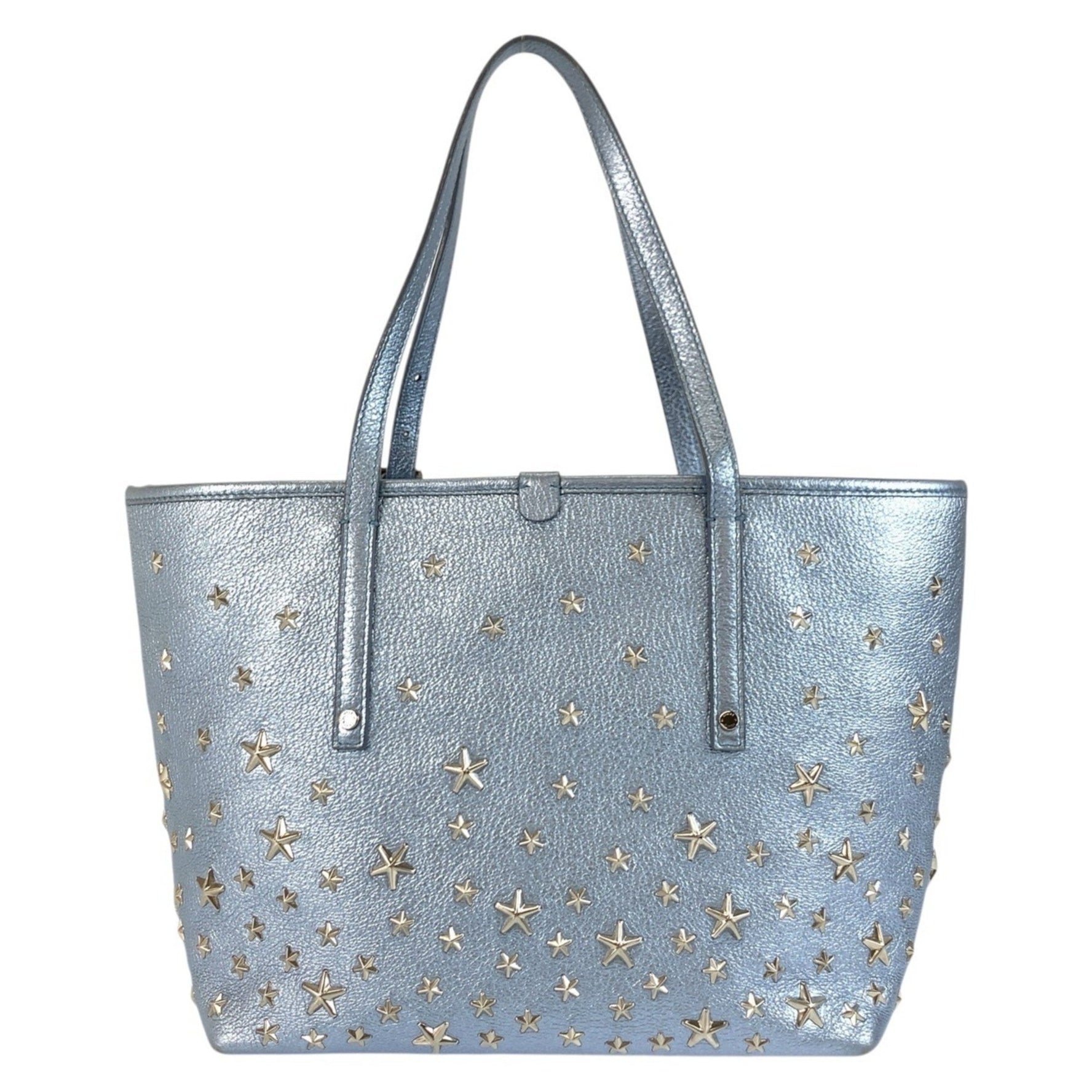 JIMMY CHOO Star Stud Sasha Blue Silver Hardware Leather Tote Bag Handbag for Women