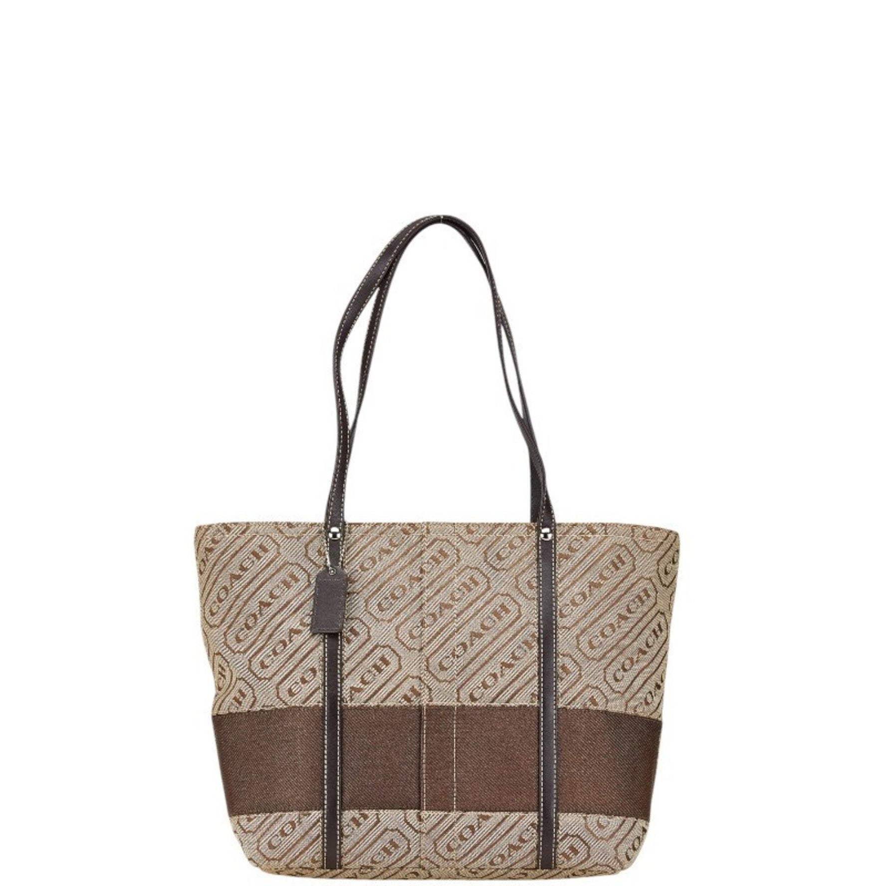 Coach Tote Bag Handbag Beige Brown Canvas Leather