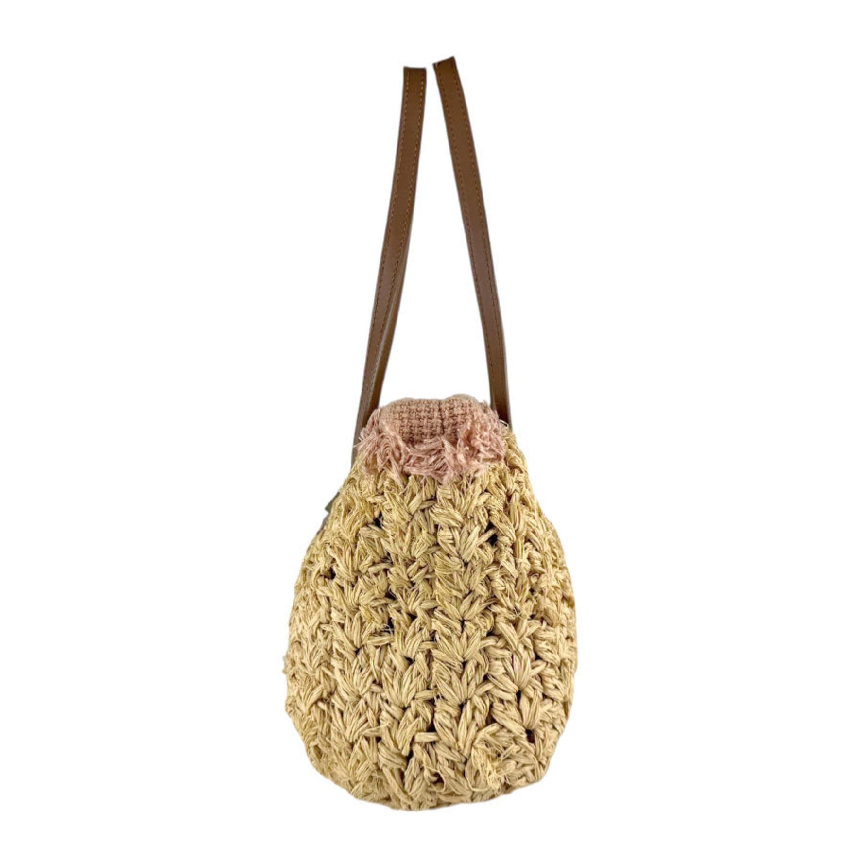 CHANEL Shoulder Bag, Raffia Leather, Beige x Brown
