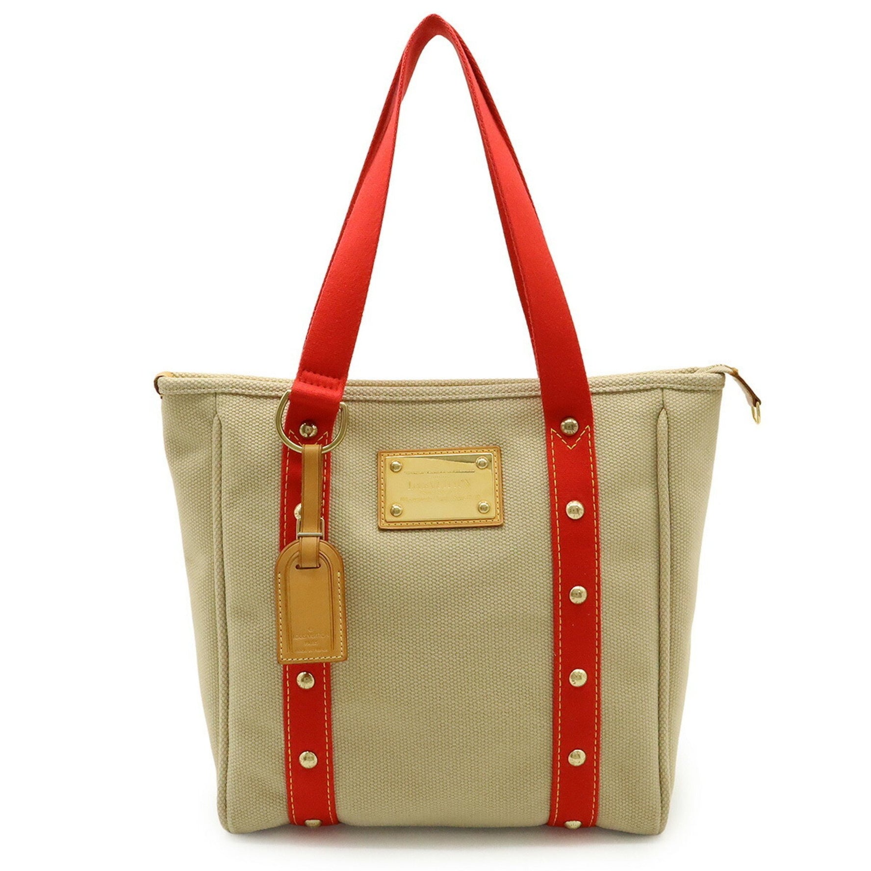 LOUIS VUITTON Antigua Cabas MM Tote Bag, Shoulder Tote, Beige, Red