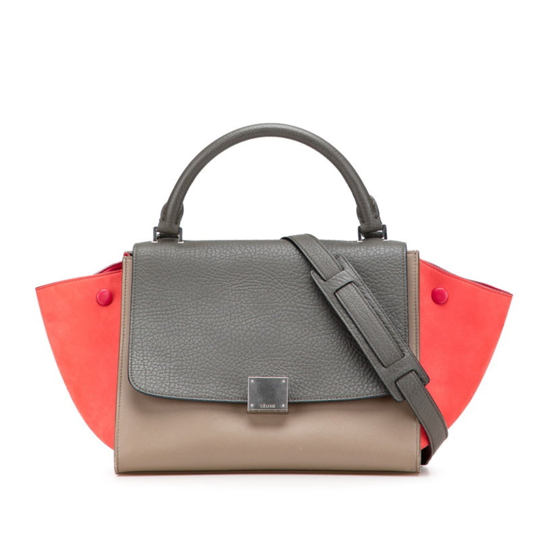 Celine Trapeze Small Handbag/Shoulder Bag, Gray, Beige, Pink, Leather, Suede