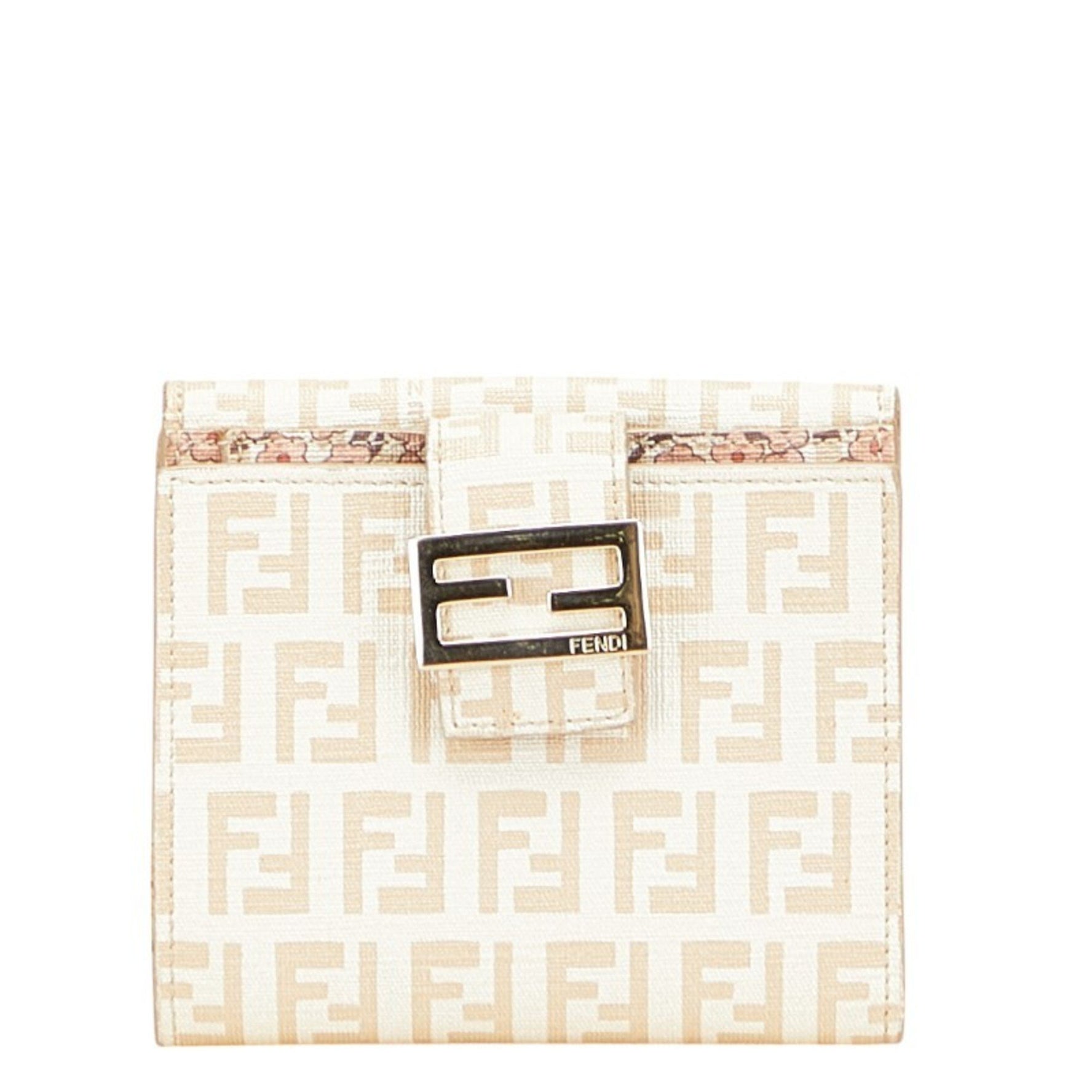 Fendi Zucchino Bifold Wallet in Ivory and Beige Leather