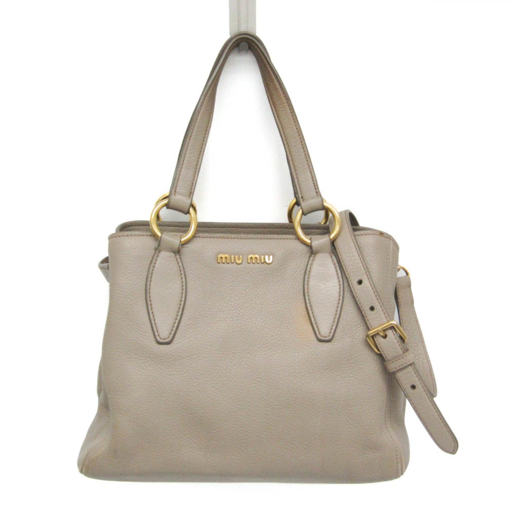 Miu Miu VITELLO CARIBU Leather Handbag,Shoulder Bag Light Gray