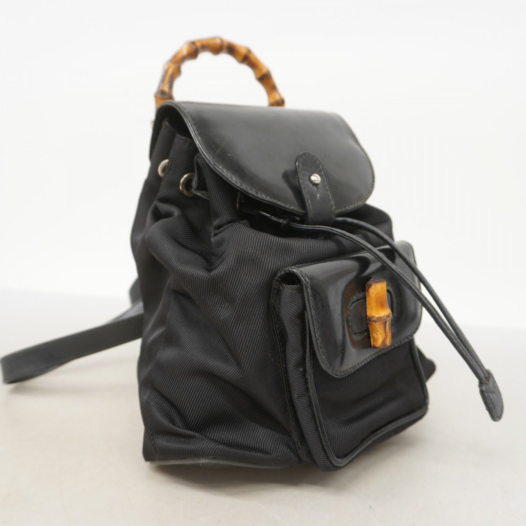 Gucci Bamboo Backpack 003 1998 0030 Nylon Black Women's