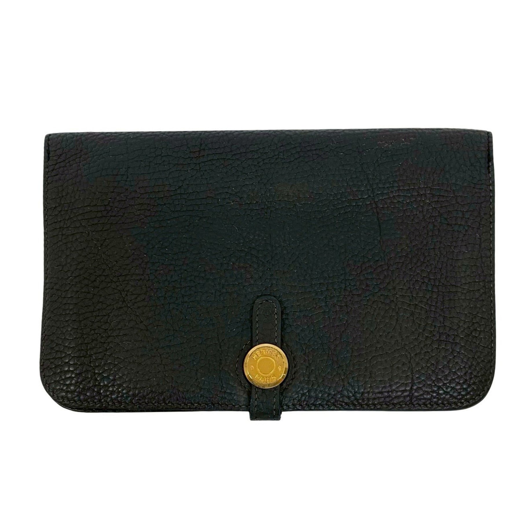 HERMES Dogon GM Taurillon Clemence Leather Bifold Long Wallet with Logo and Hardware