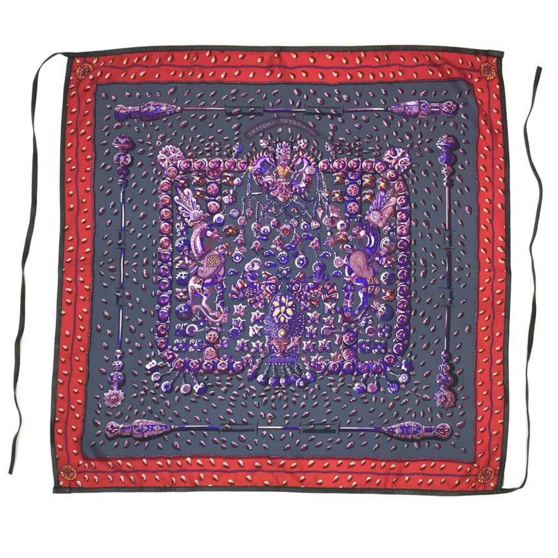 HERMES Petit H Scarf Muffler Carre 90 Leather Trimming TRESORS RETROUVES Hidden Treasure Hermes