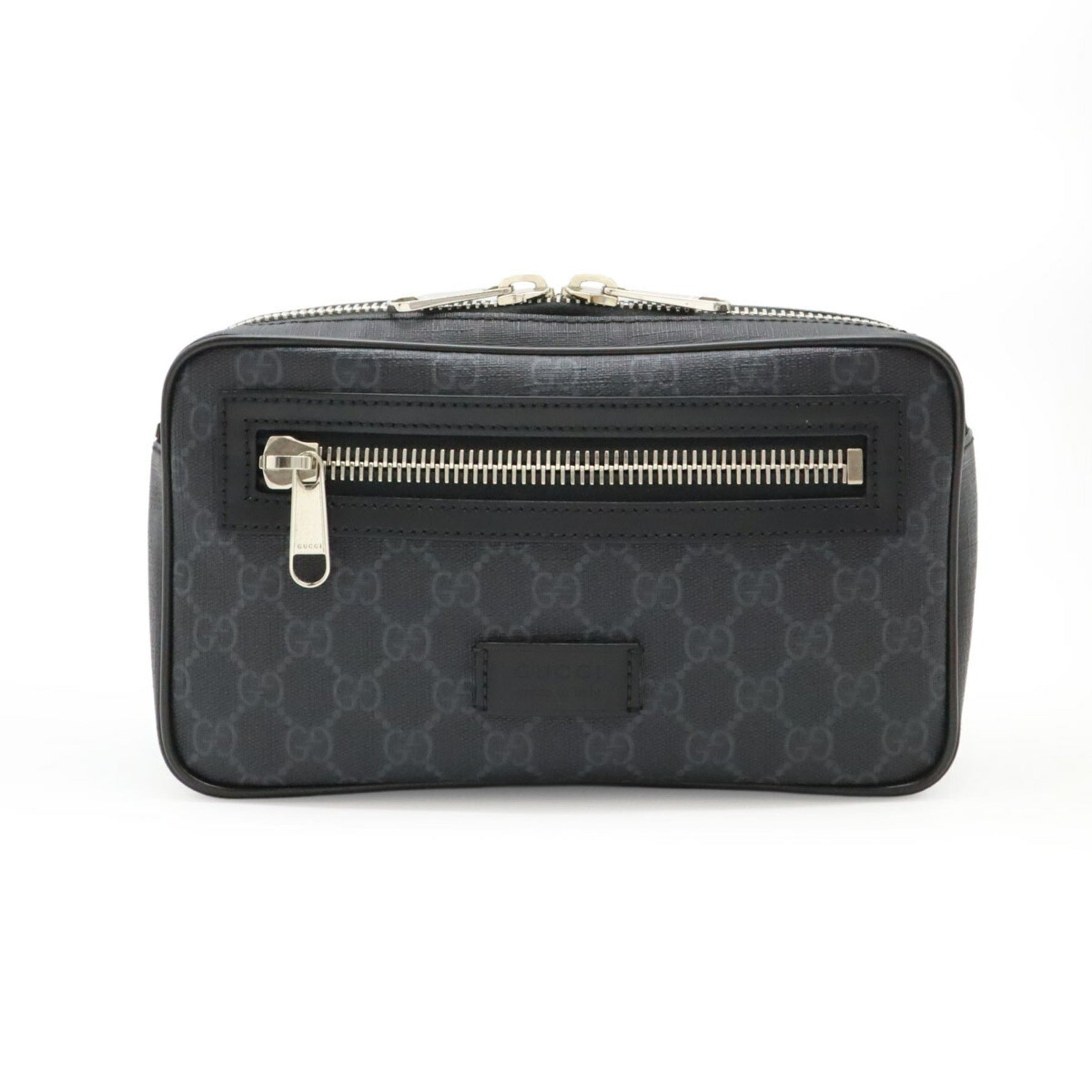 GUCCI GG Supreme Web Line Waist Bag, Body Belt Bag in PVC and Leather, Dark Gray Black