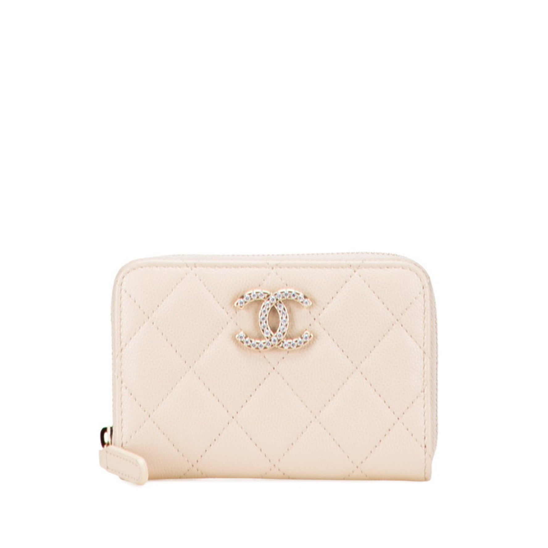 CHANEL Matelasse Coco Mark Rhinestone Wallet/Coin Case Caviar Leather