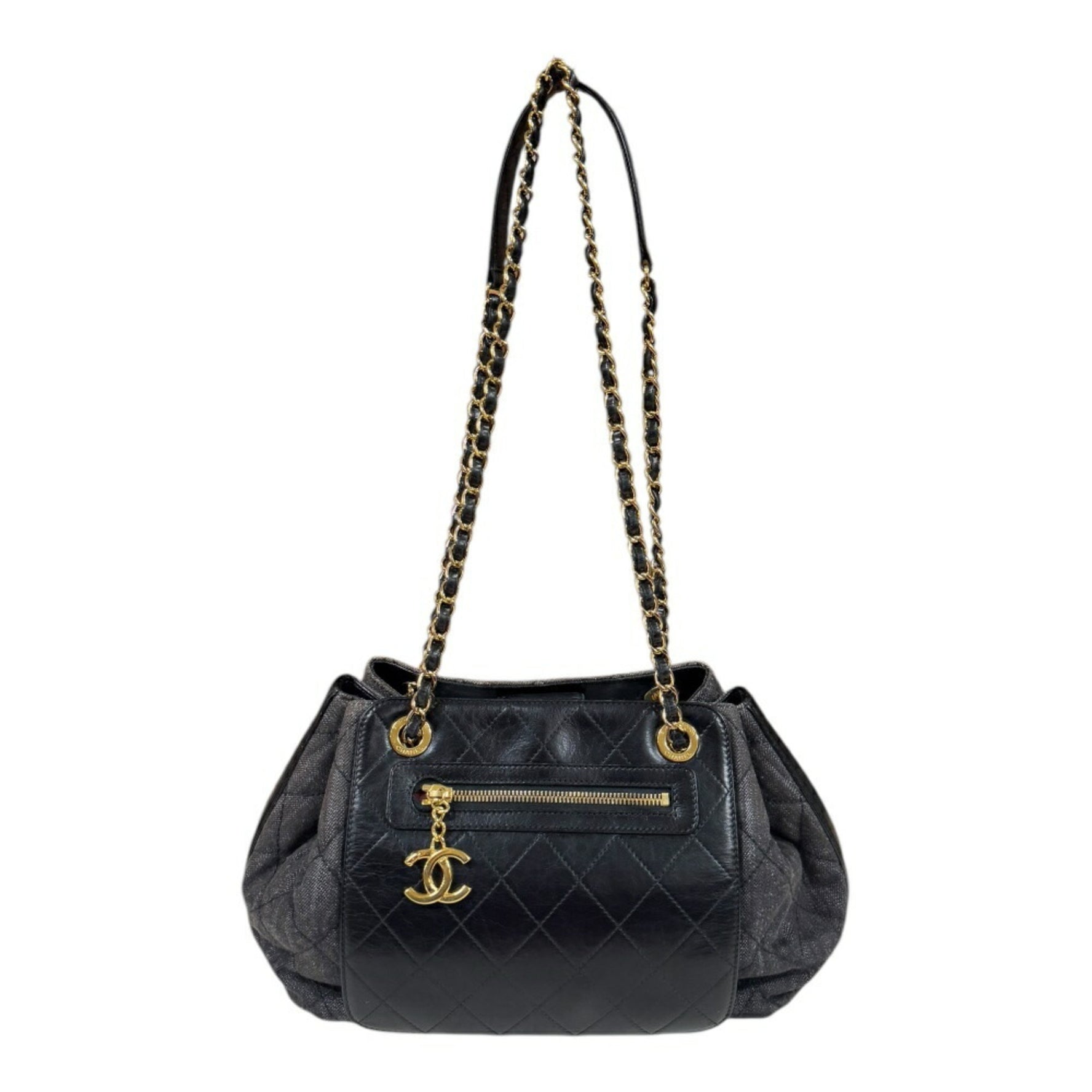Chanel Shoulder Bag Denim Grey Women's CHANEL Double Chain
