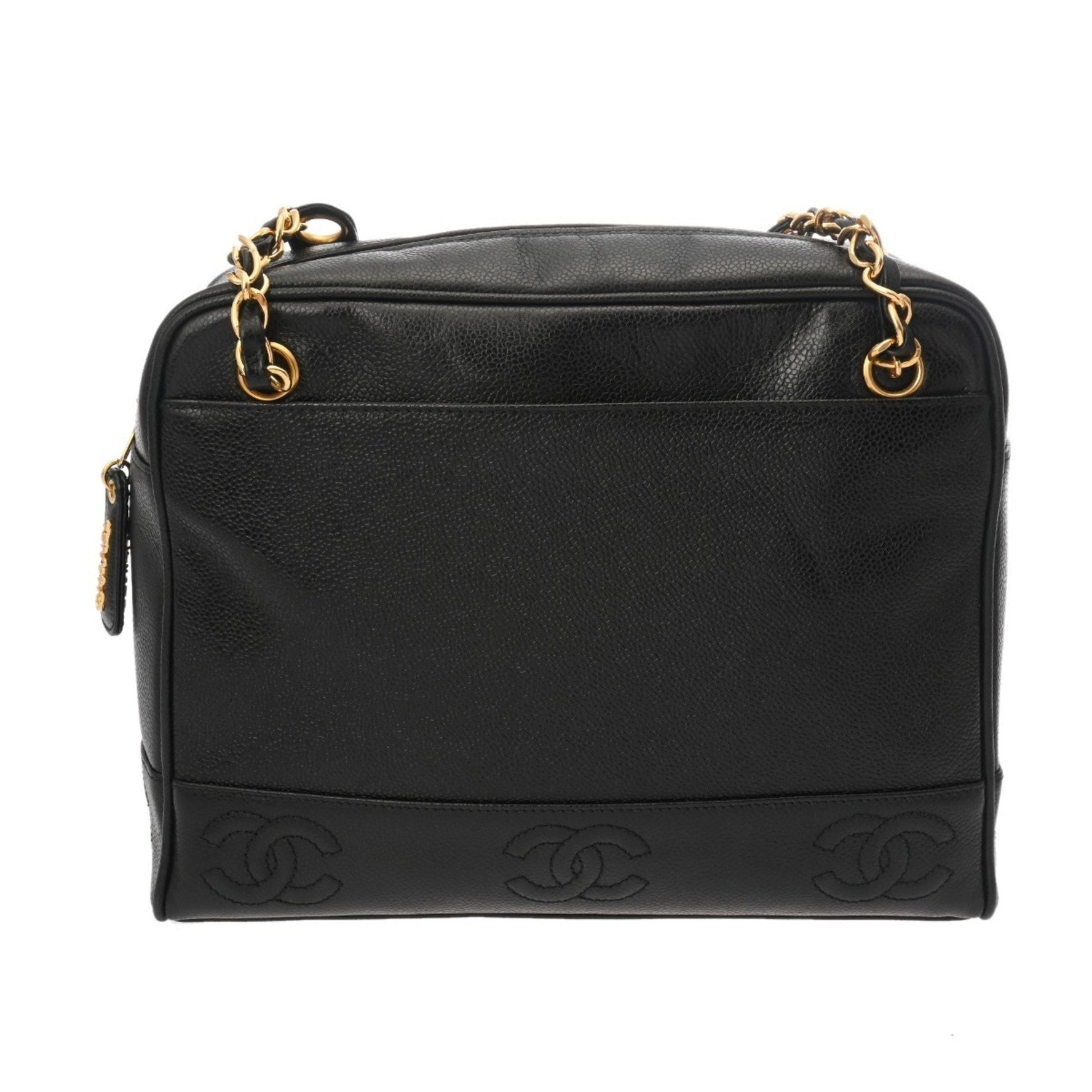 CHANEL Triple Coco Mark Black Caviar Leather Shoulder Bag, AB Rank, Pre-owned, Ginzo