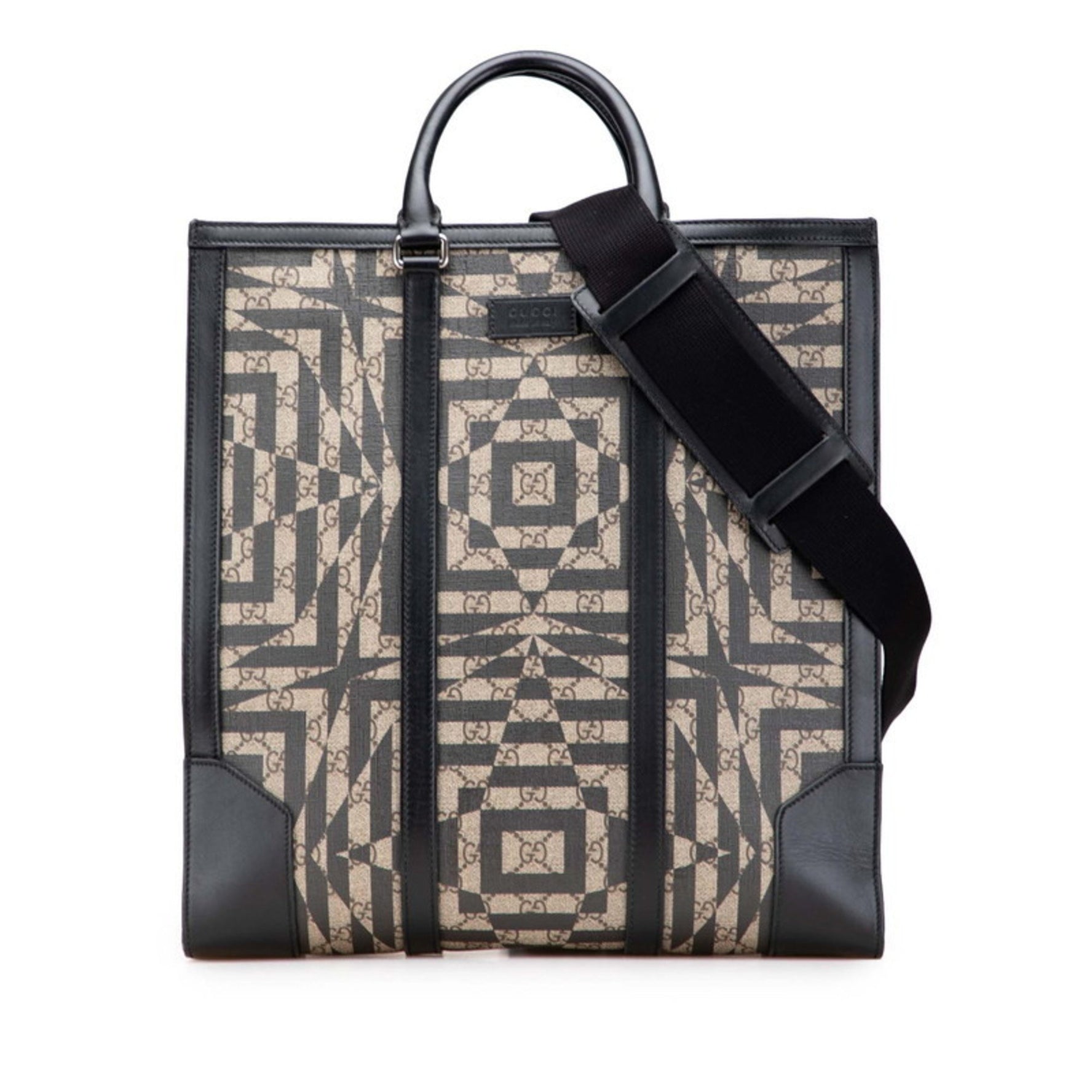 Gucci GG Kaleido Supreme Shoulder Bag Tote Beige Black Leather