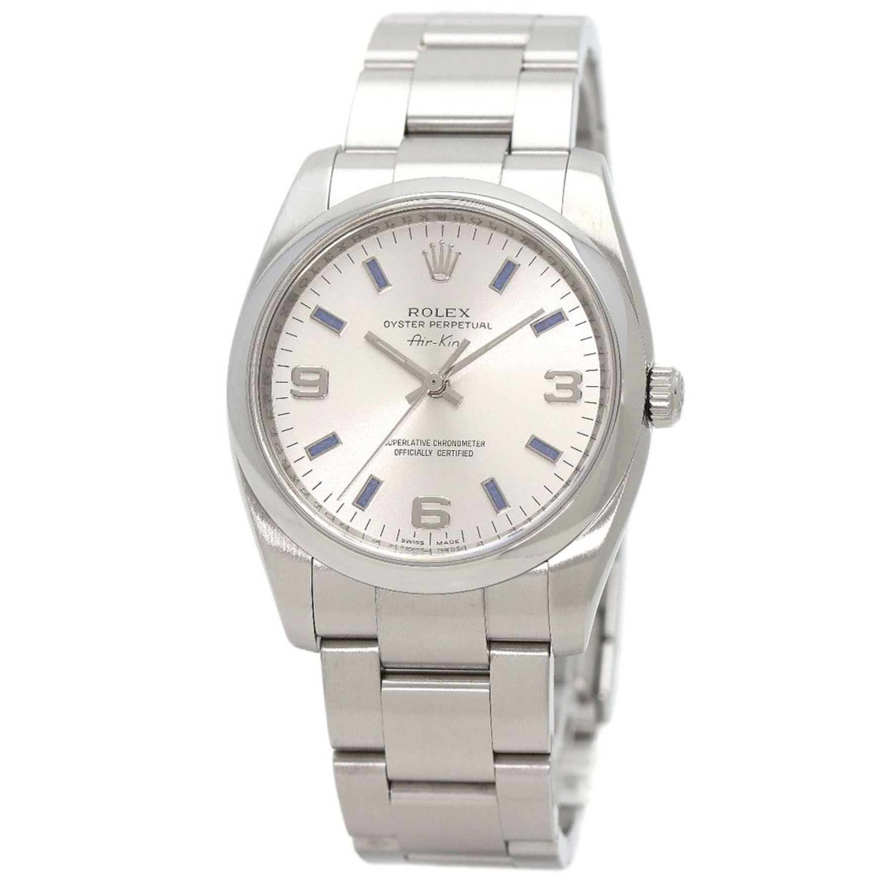 Rolex Air King Silver 369 Blue Bar Watch Stainless Steel/SS