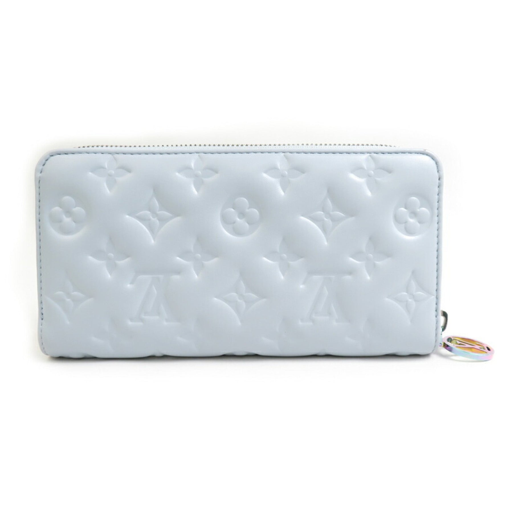 Louis Vuitton LOUIS VUITTON Round Long Wallet Monogram Embossed Zippy Lambskin Washed Blue Women's M83682 55844i