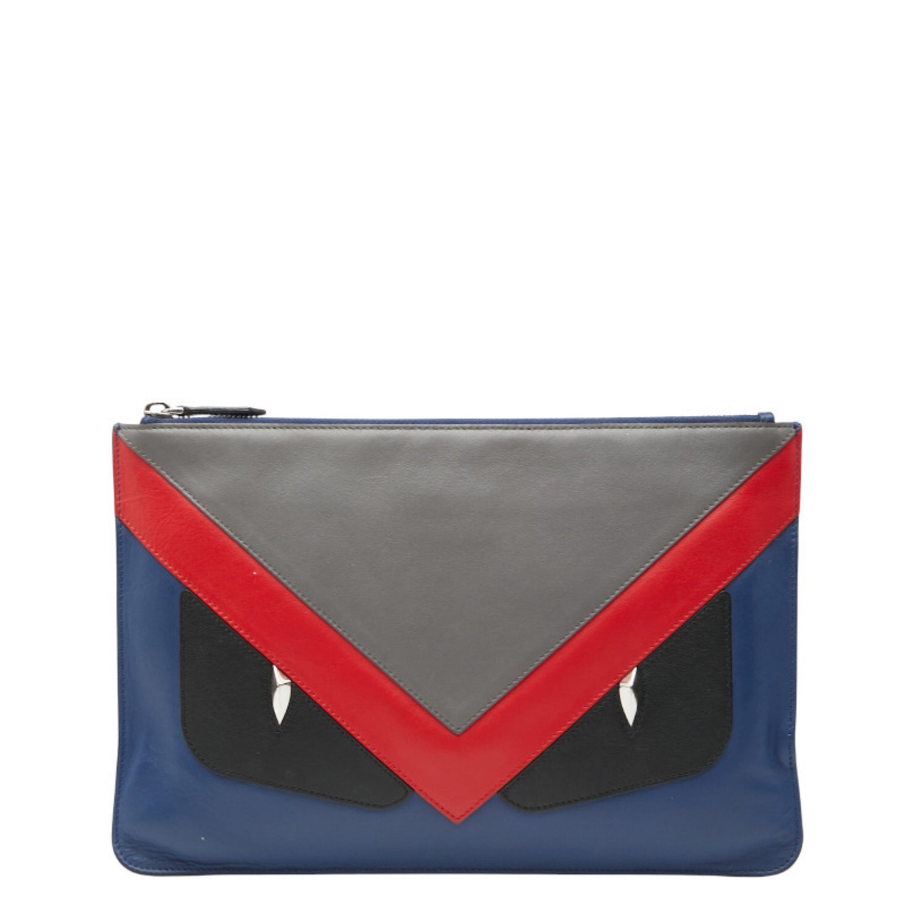 Fendi Bag Bugs Monster Clutch Blue Gray Red Leather