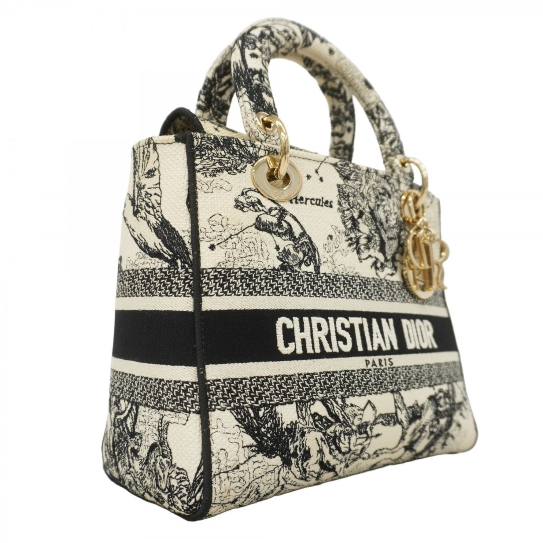 Christian Dior Lady Delight Canvas Handbag in Black, White, and Champagne