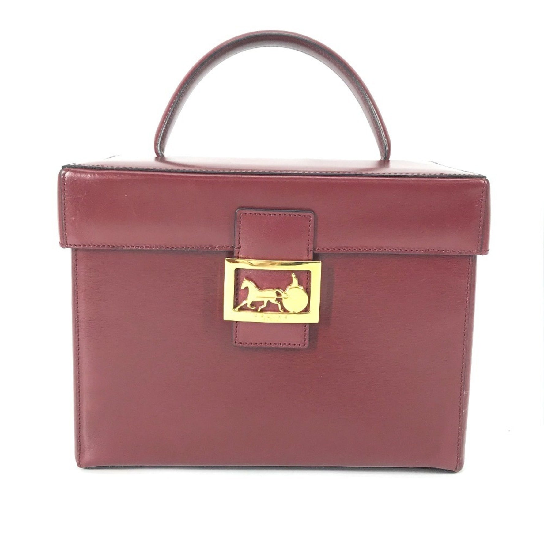 CELINE Vintage Vanity Box with Carriage Hardware and Mirror, Leather Handbag