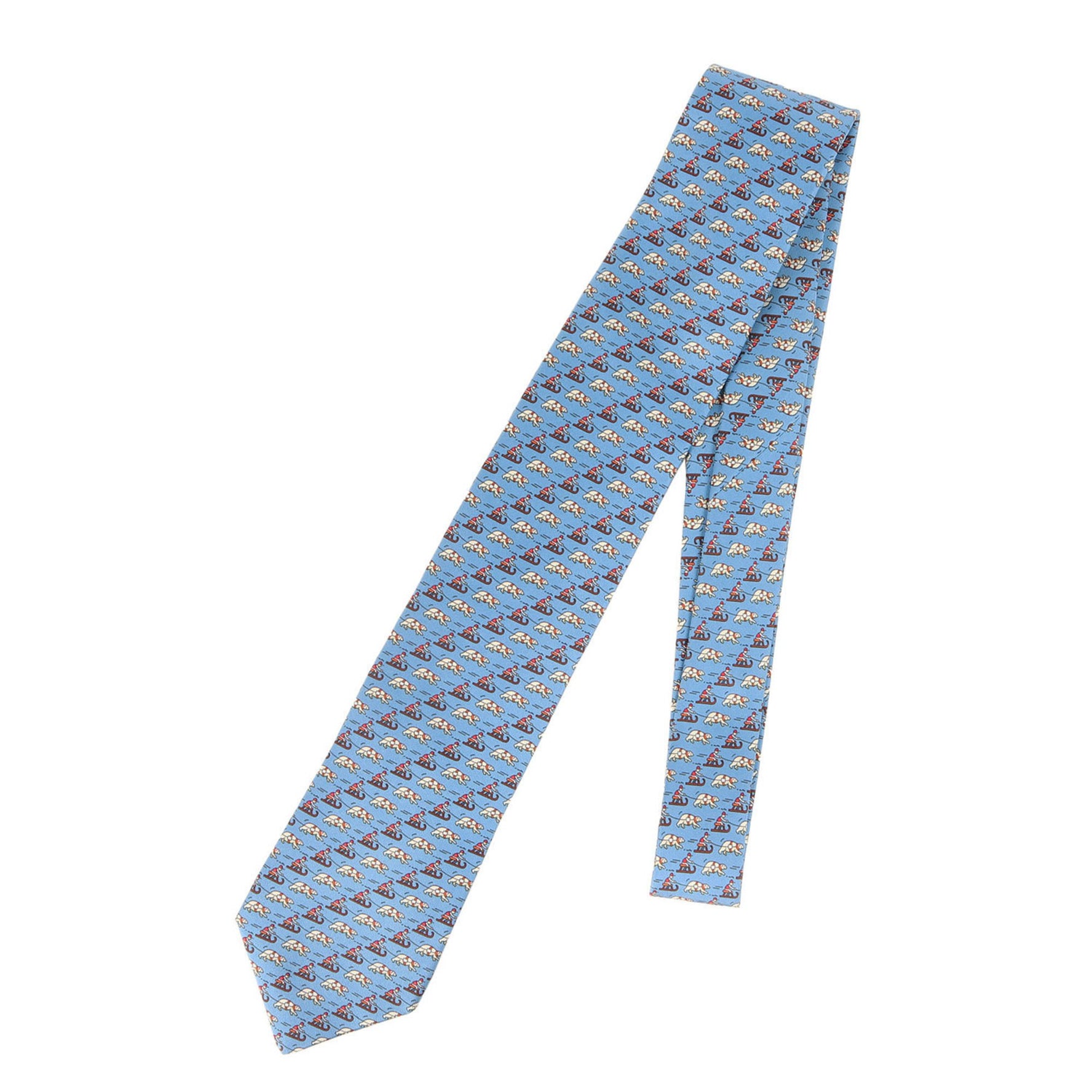 HERMES Polar Bear Thread Monogram Silk Tie 5658 EA Light Blue