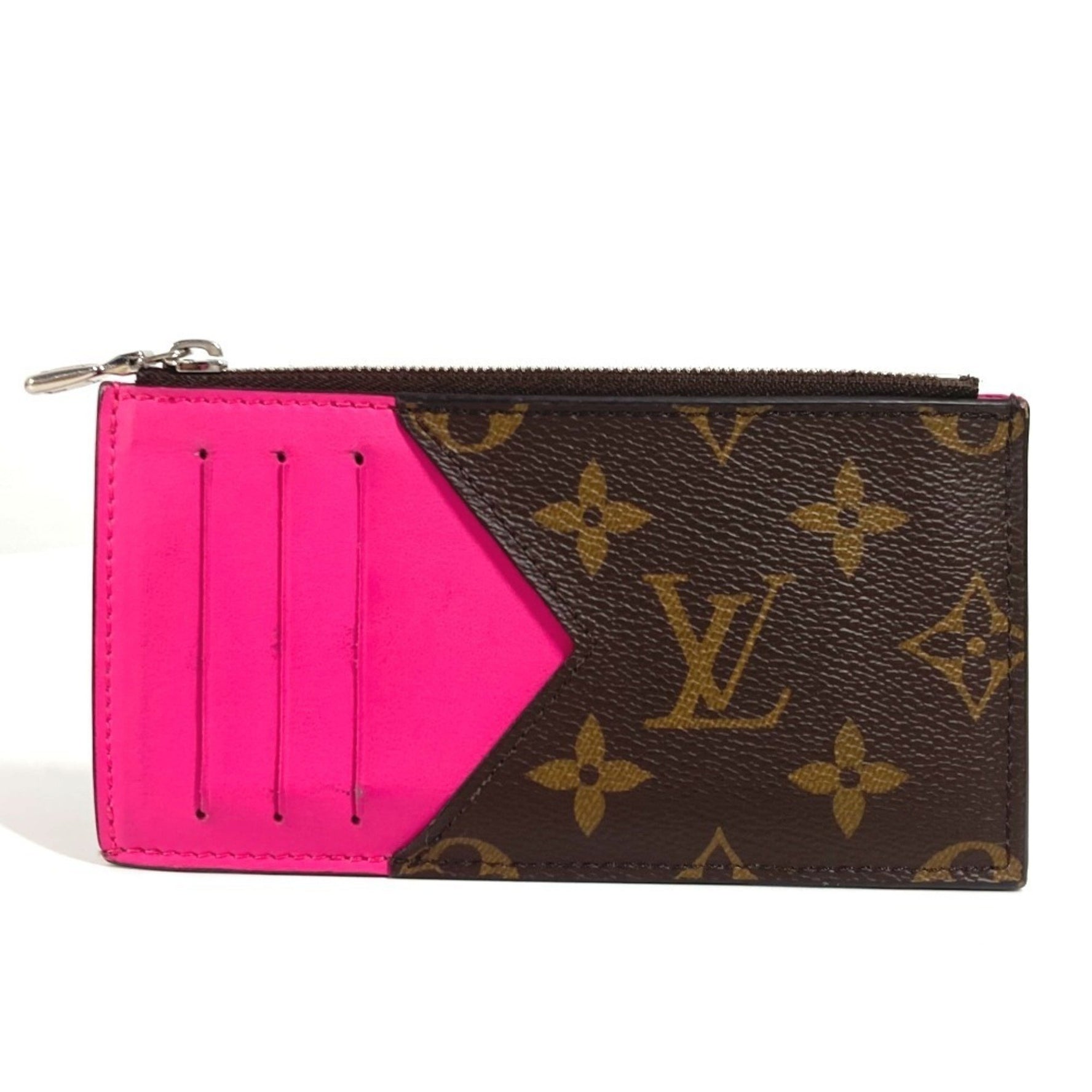 Louis Vuitton Monogram Coin Card Holder Wallet Compact Business Holder/Card Case Wallet/Coin Canvas Fuchsia Brown