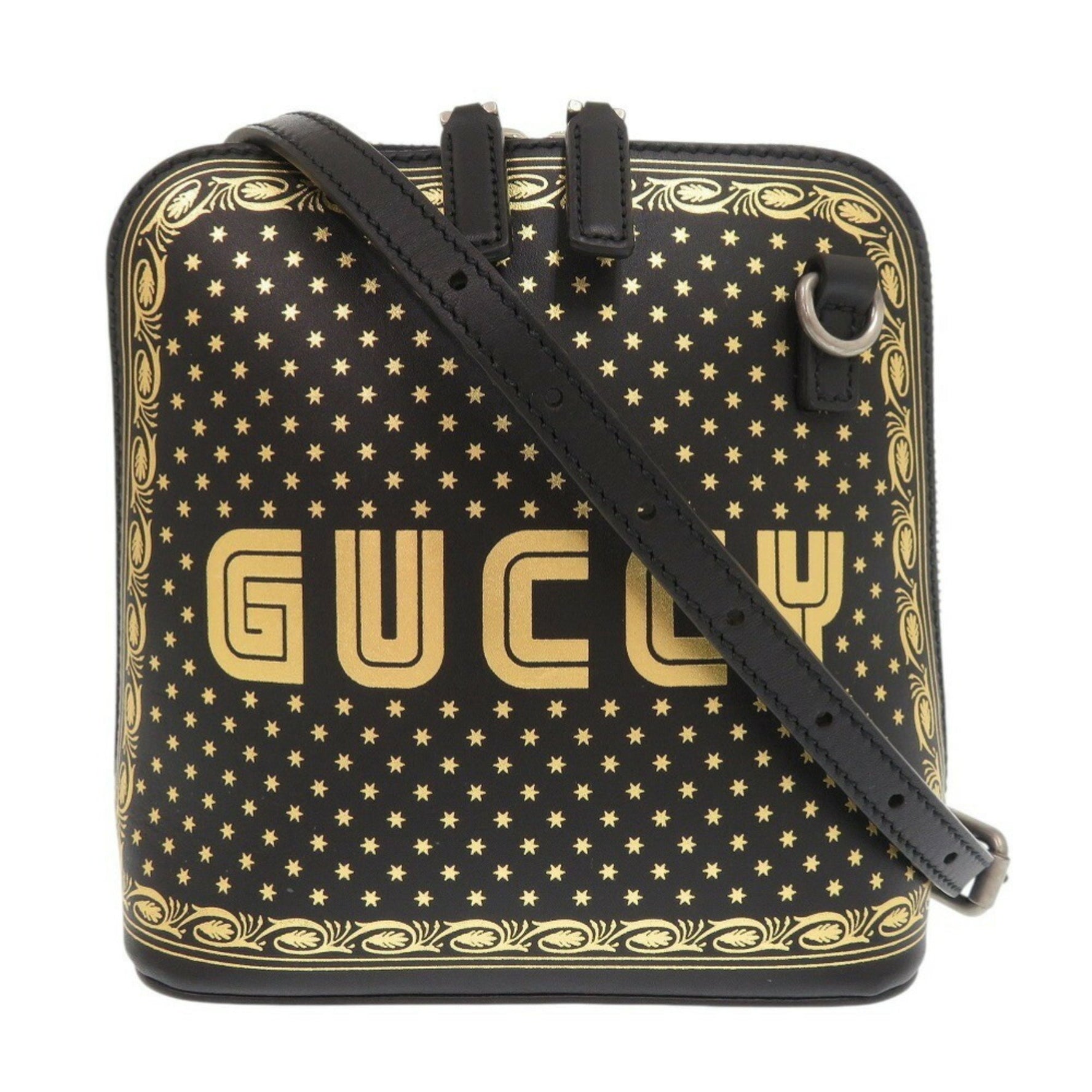 Like new Gucci x SEGA GUCCY print leather black and gold shoulder bag