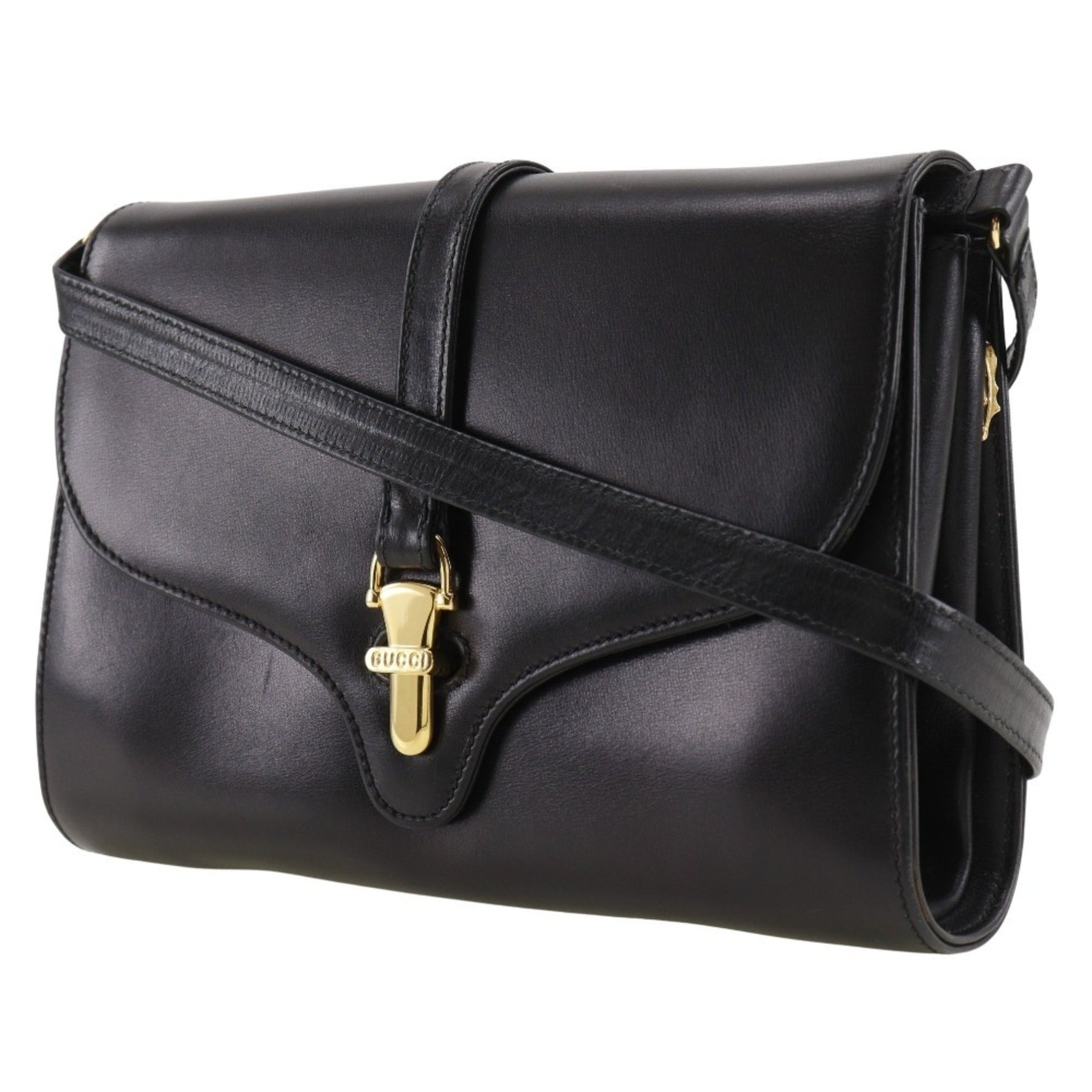 GUCCI Old Gucci Shoulder Bag Clutch Calf Black 2way Flap Women's