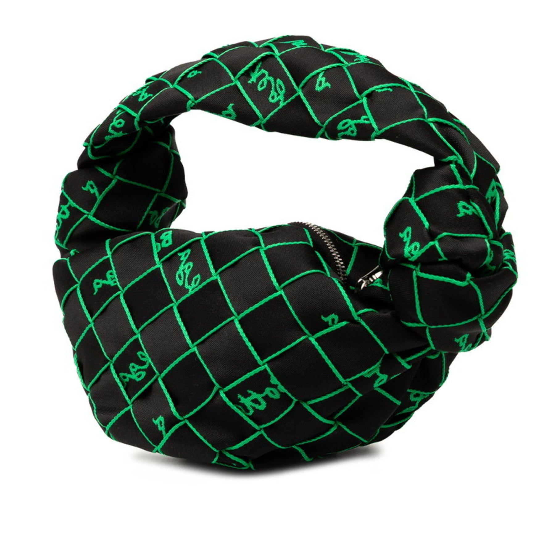 Bottega Veneta Double Knot Webbing Handbag/One-Shoulder Bag in Black and Green Polyester