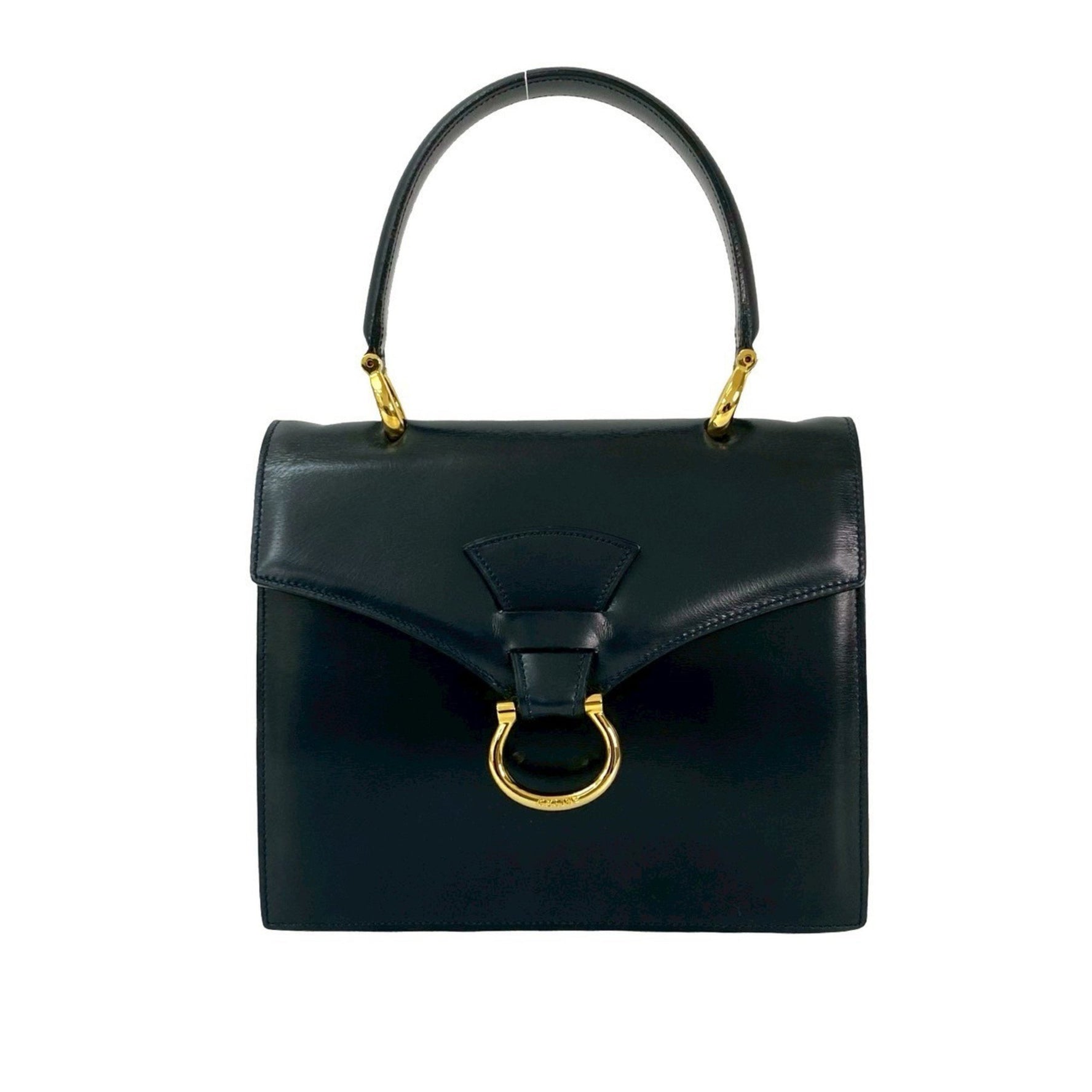 CELINE Vintage Logo Gold Hardware Calf Leather Handbag Mini Tote Bag Red -6214