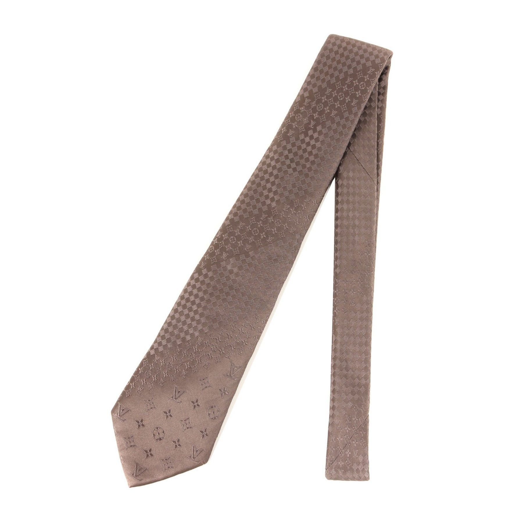 LOUIS VUITTON Damier Mix Monogram Silk Cravate Tie in Mocha Brown