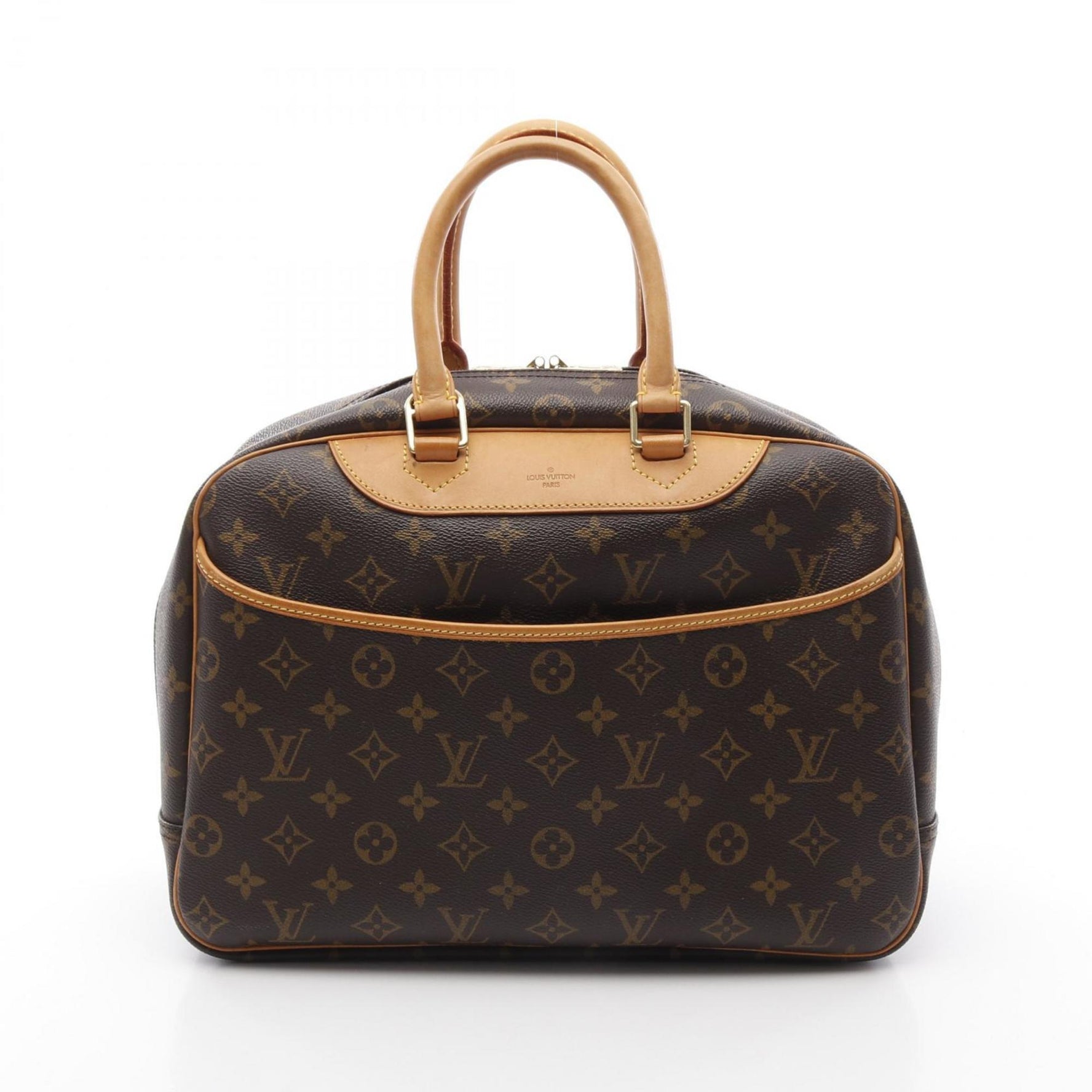 Louis Vuitton Deauville Bowling Vanity Handbag Coated Canvas Leather Monogram Brown