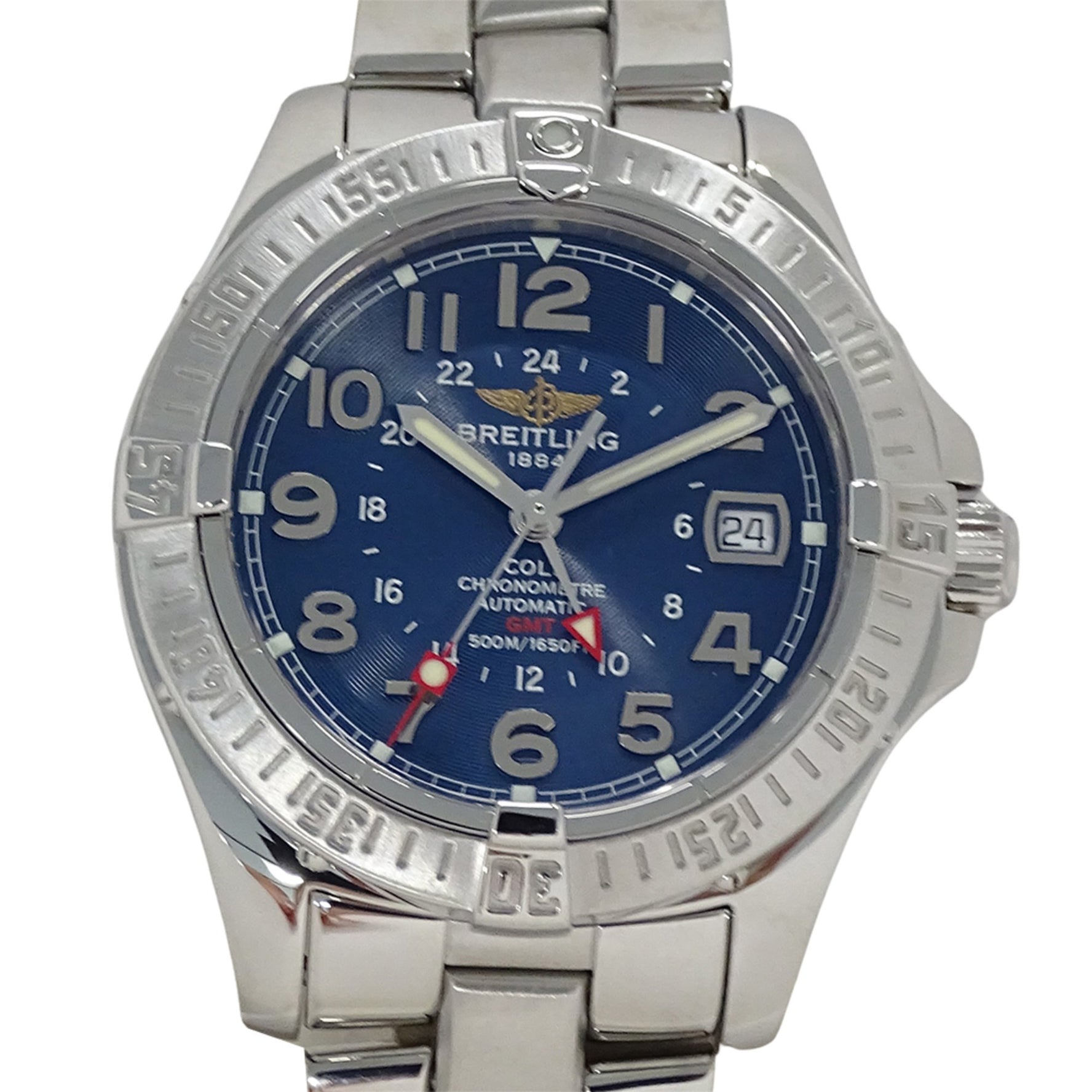 Breitling Colt Automatic Watch with GMT Date Display, Stainless Steel, Silver/Navy, Polished
