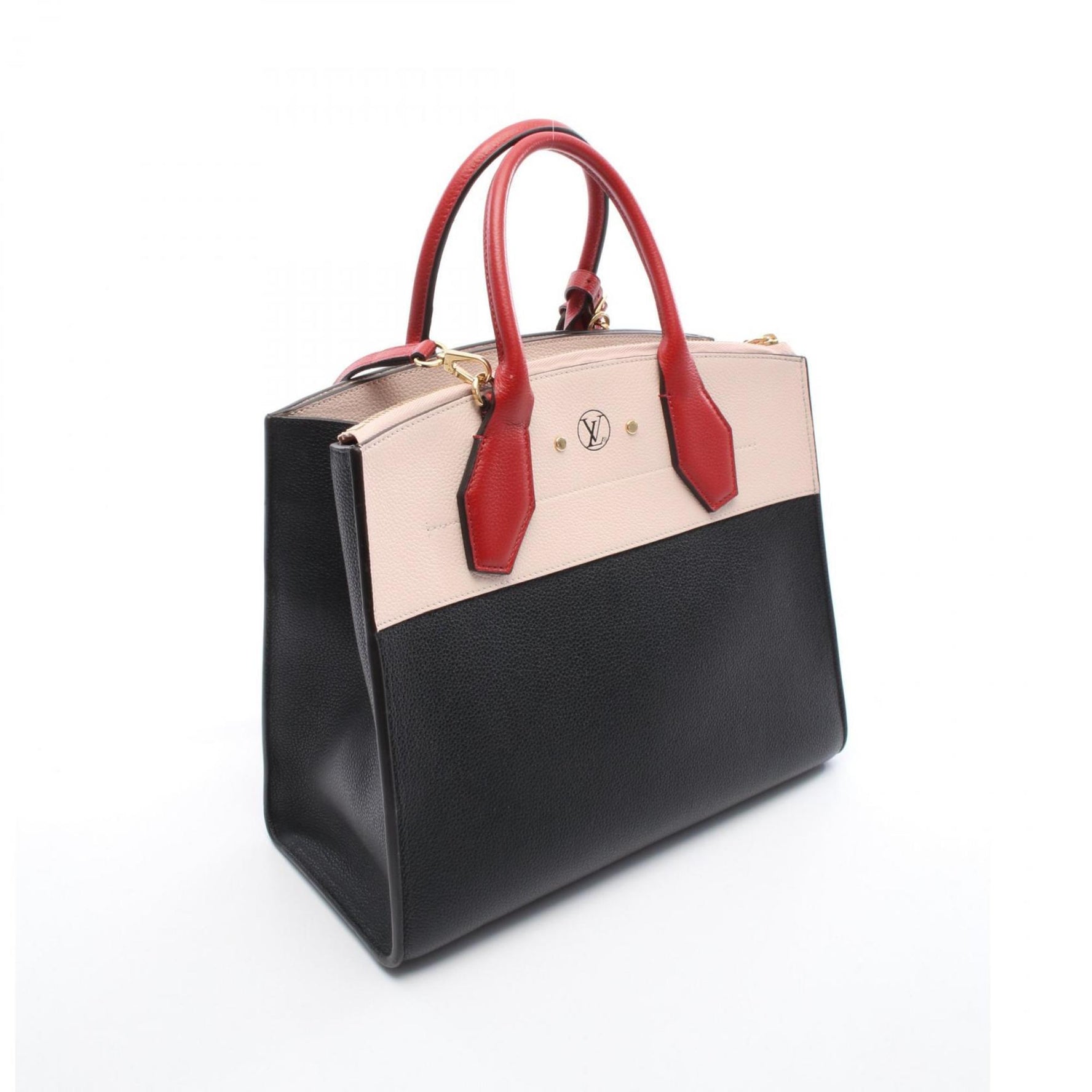 Louis Vuitton City Steamer MM Handbag, Calfskin Leather, Black/Pink/Red
