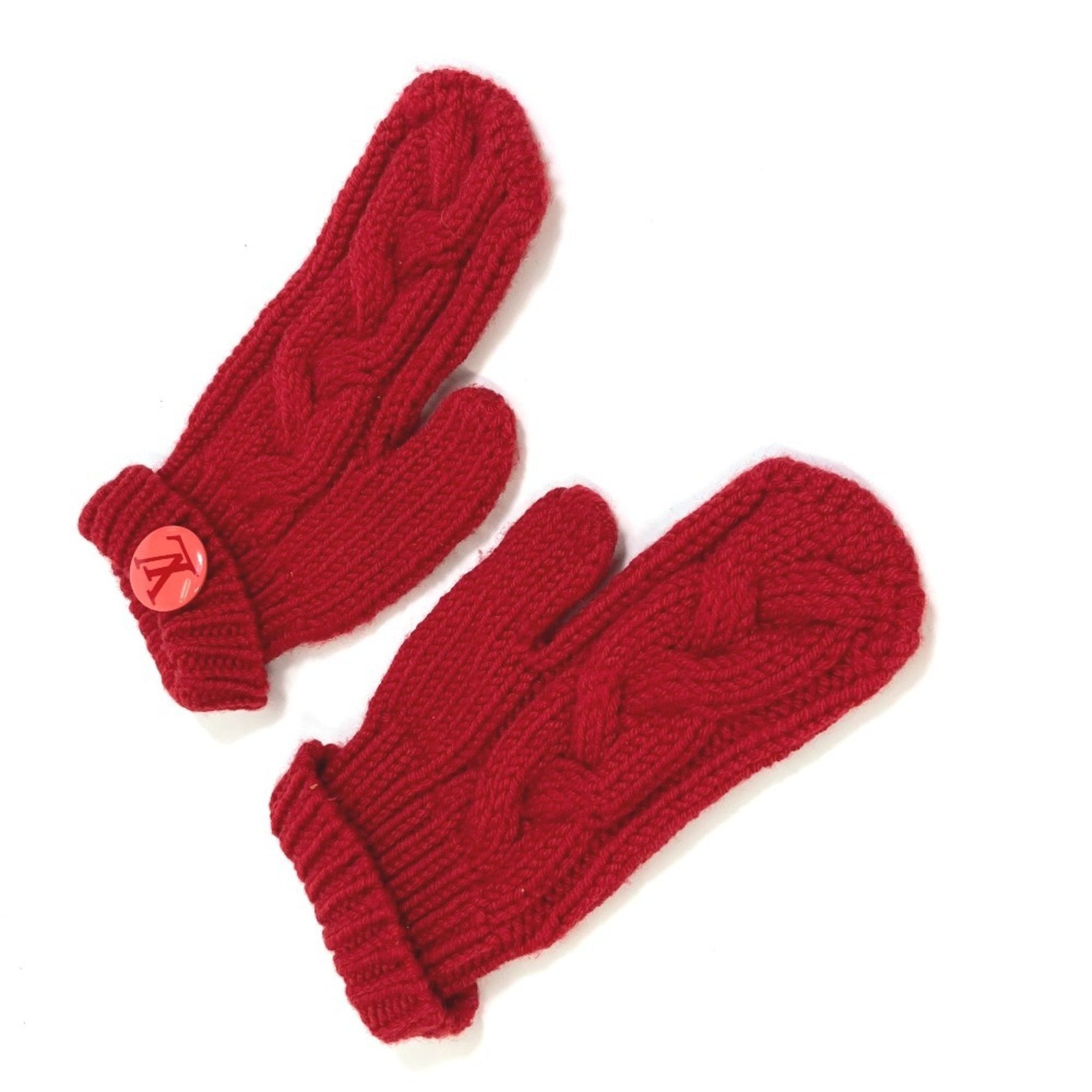 Louis Vuitton Morpheus Constance Mitten Gloves, Wool, Red, Button Badge