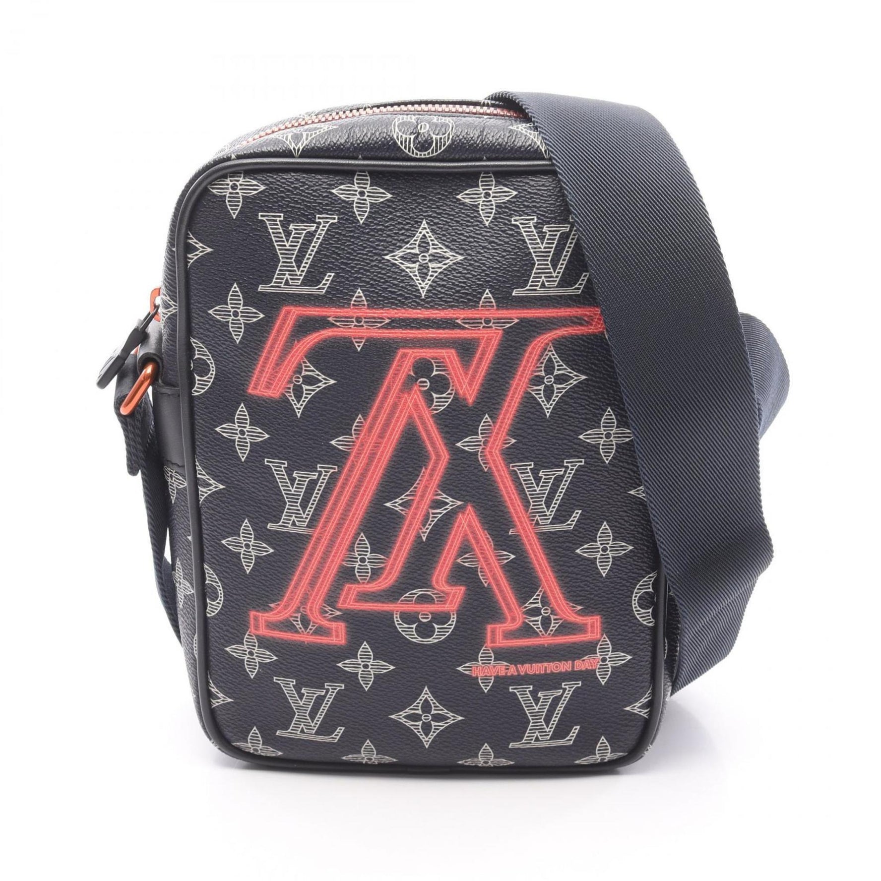 Louis Vuitton Danube PM Upside Down Shoulder Bag, Coated Canvas and Leather, Monogram Ink, Navy, Red, White