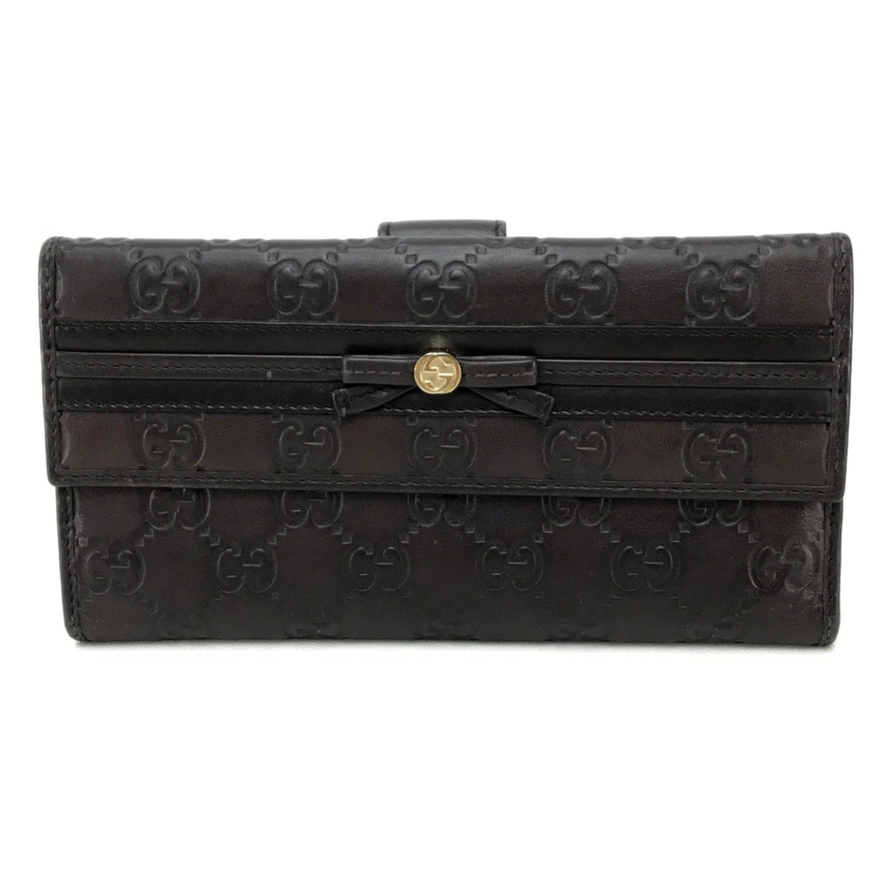 GUCCI Double Tri-fold Wallet MAYFAIR Guccissima Long Shima Leather Dark Brown Women's