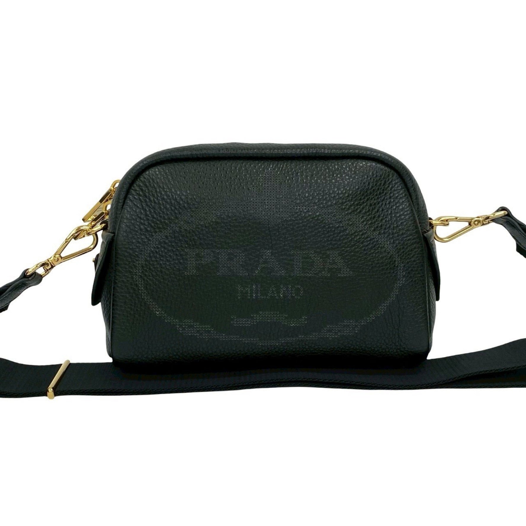 Prada Vitello Dino Leather Shoulder Bag with Triangle Logo and Metal Hardware