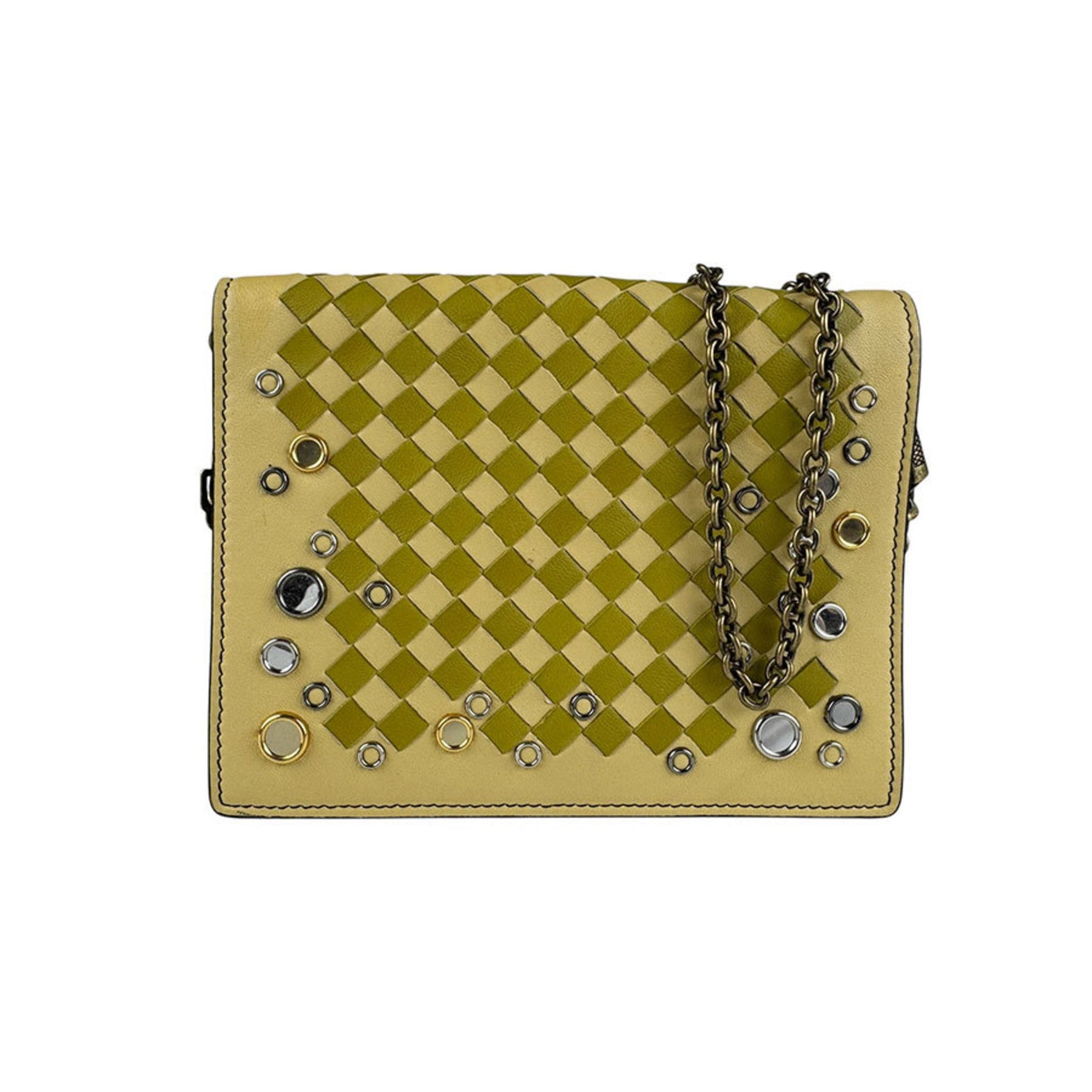 Bottega Veneta Chain Wallet Intrecciato Leather Yellow Beige x Light Khaki