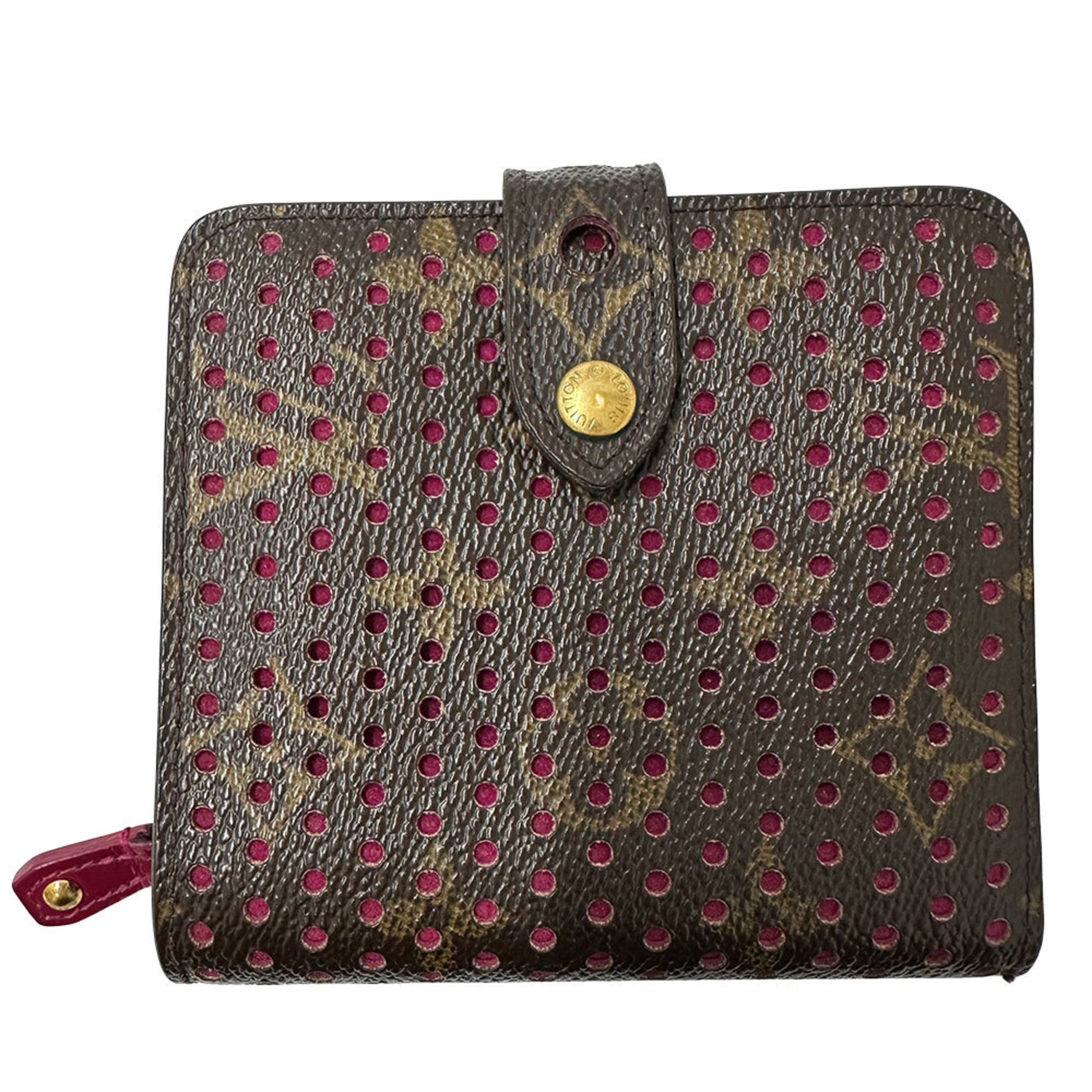 Louis Vuitton Monogram Tri-fold Wallet Canvas, Perforated Compact Zip, Fuchsia, Pink, Mini