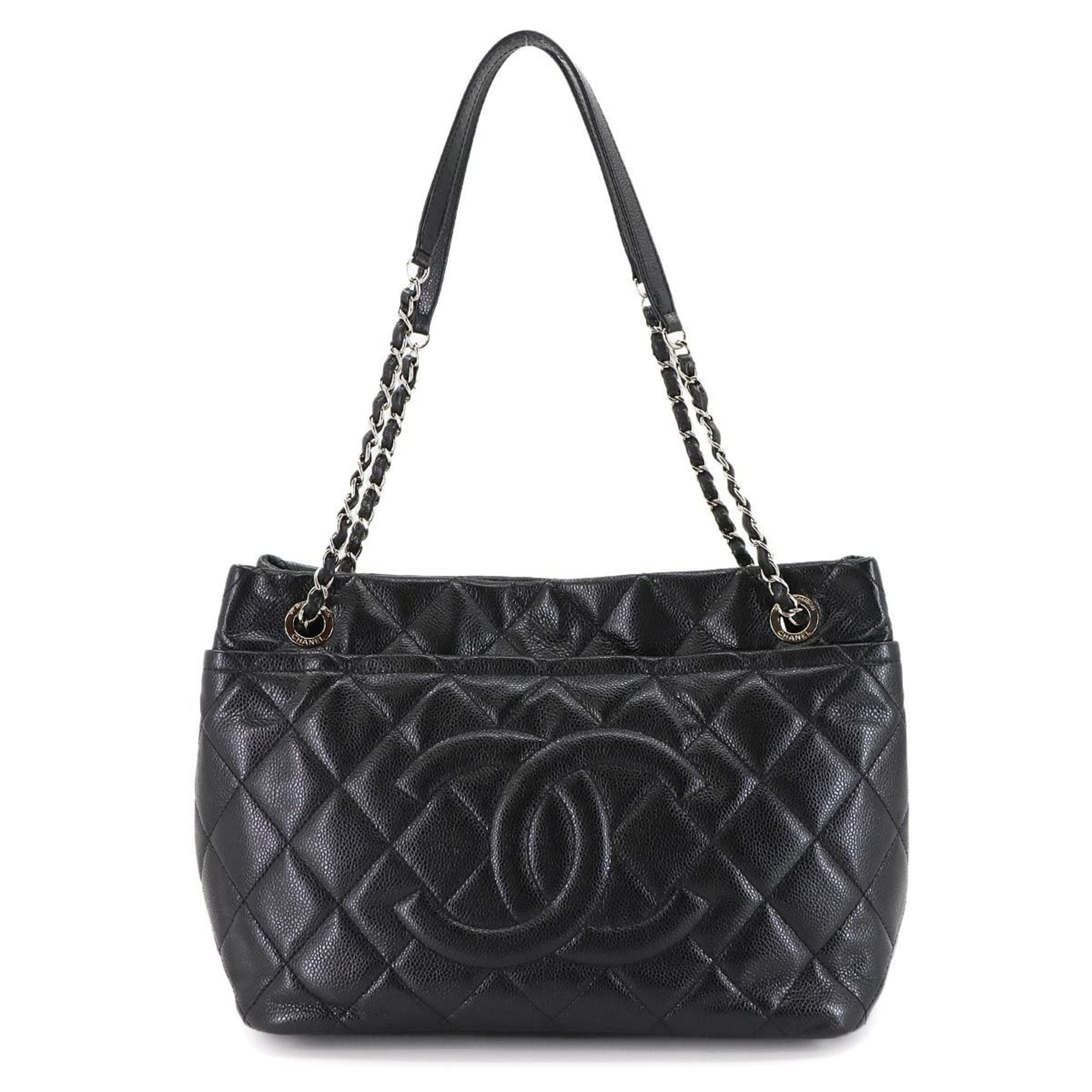 CHANEL Matelasse Chain Tote Bag in Caviar Leather with and Silver Hardware