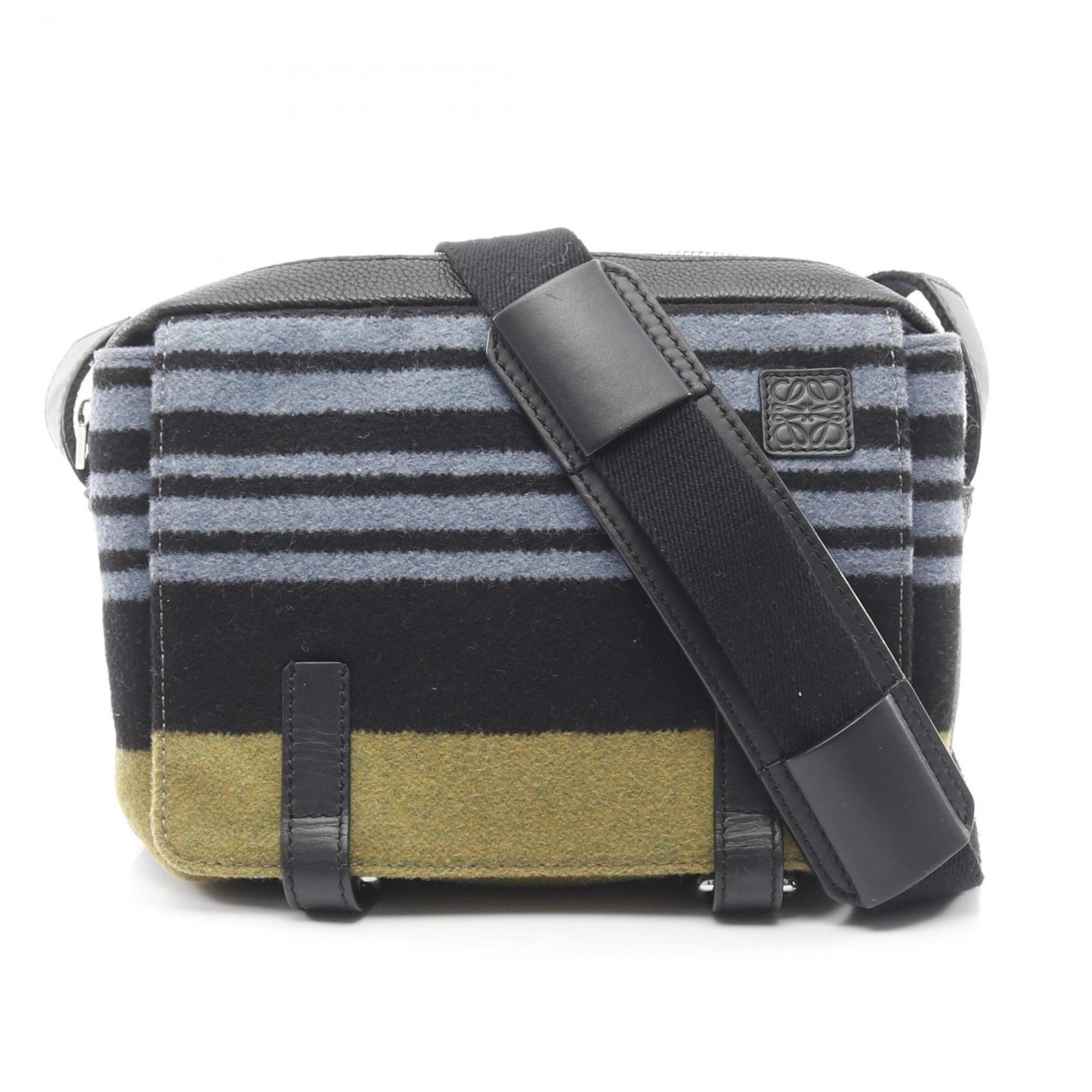 LOEWE Military Messenger Bag XS Shoulder Wool Leather Black Blue Green