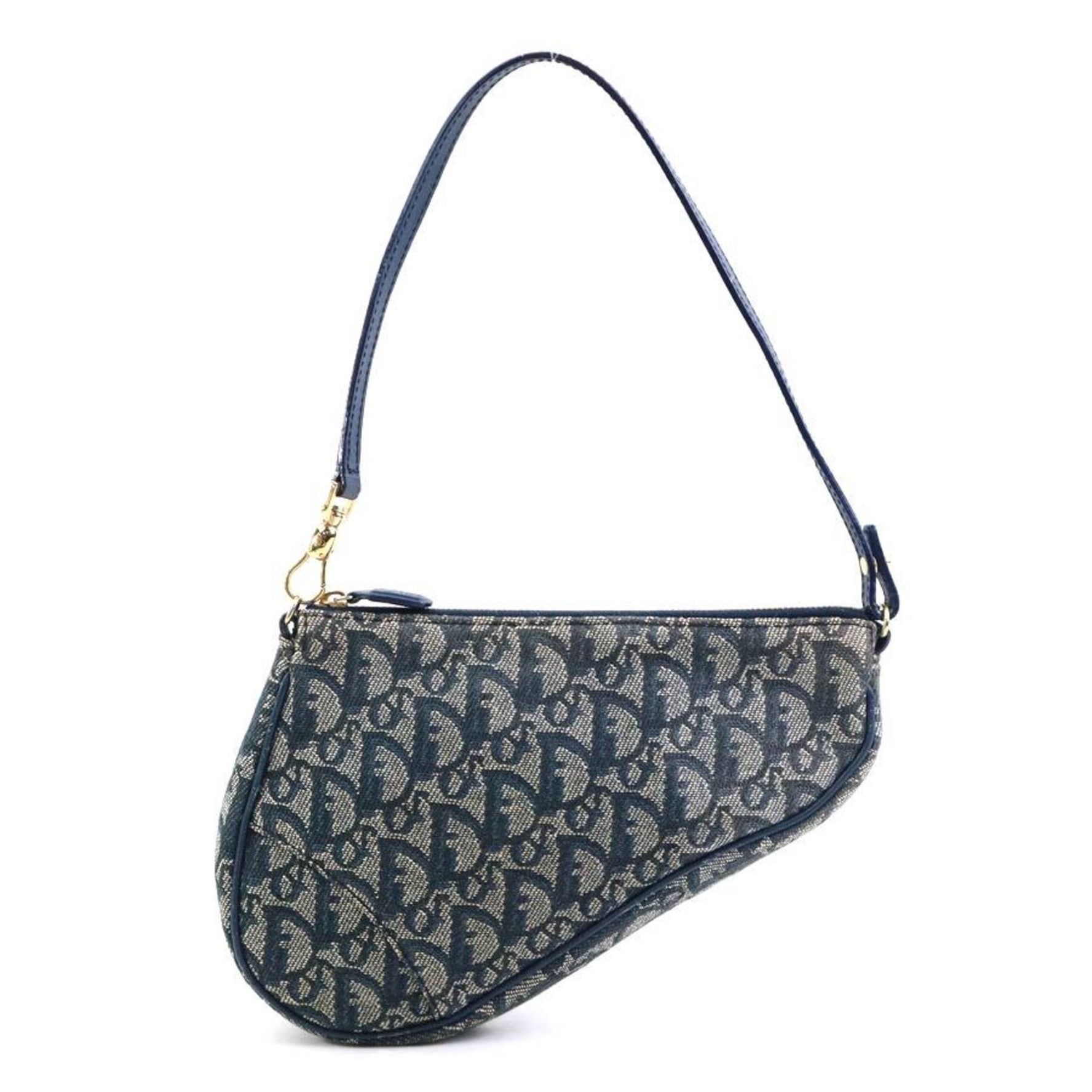 Christian Dior Shoulder Bag Trotter Saddle Pouch Canvas Gold