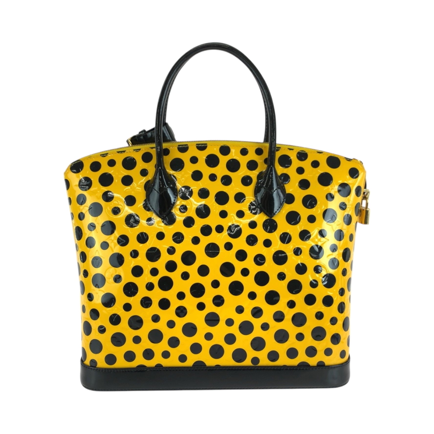 LOUIS VUITTON Louis Vuitton Lockit MM Jaune Yellow Black Gold Hardware Patent Leather M91398 Handbag for Women