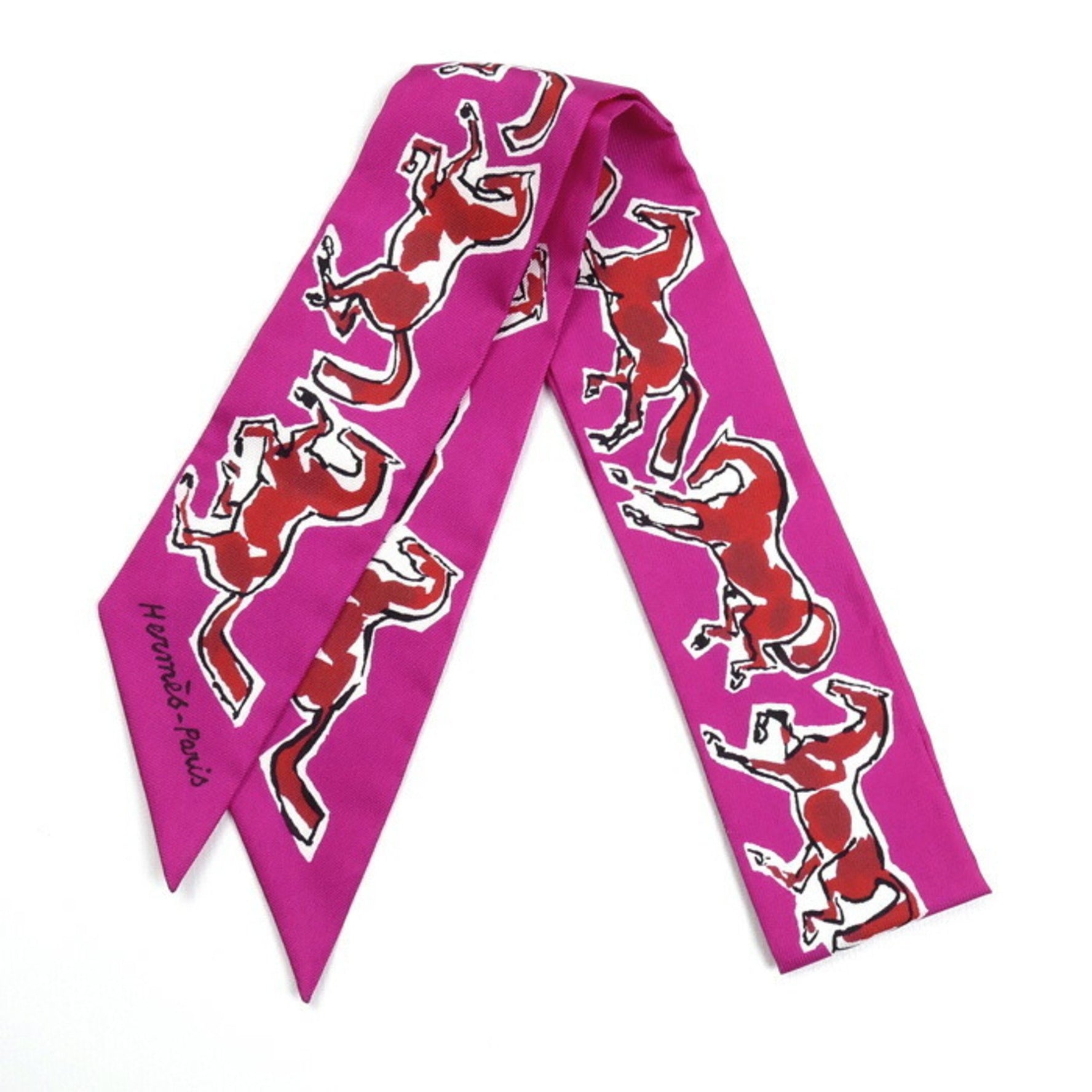 HERMES Twilly Chevaux en liberte Free Horse Scarf Muffler Pink/Red/White 16