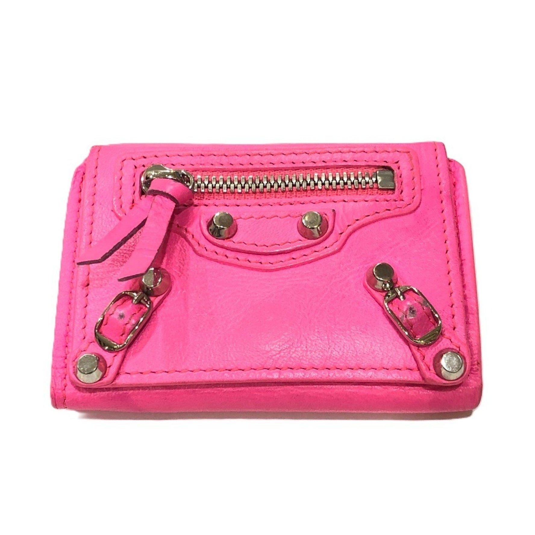 BALENCIAGA Classic Compact Wallet Tri-fold Leather Women's Pink