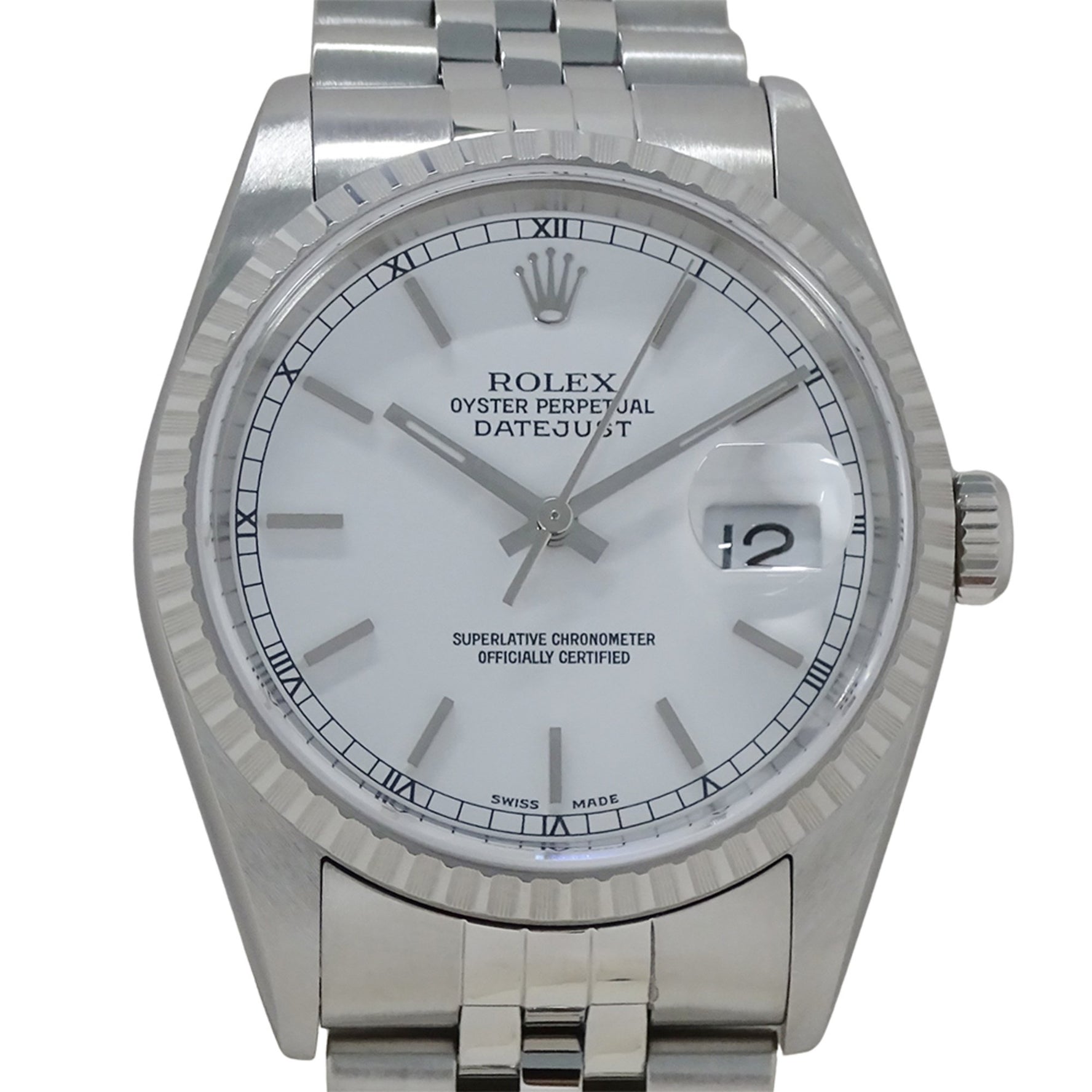 Rolex Datejust Y-number watch brand automatic winding AT stainless steel SS silver white polished