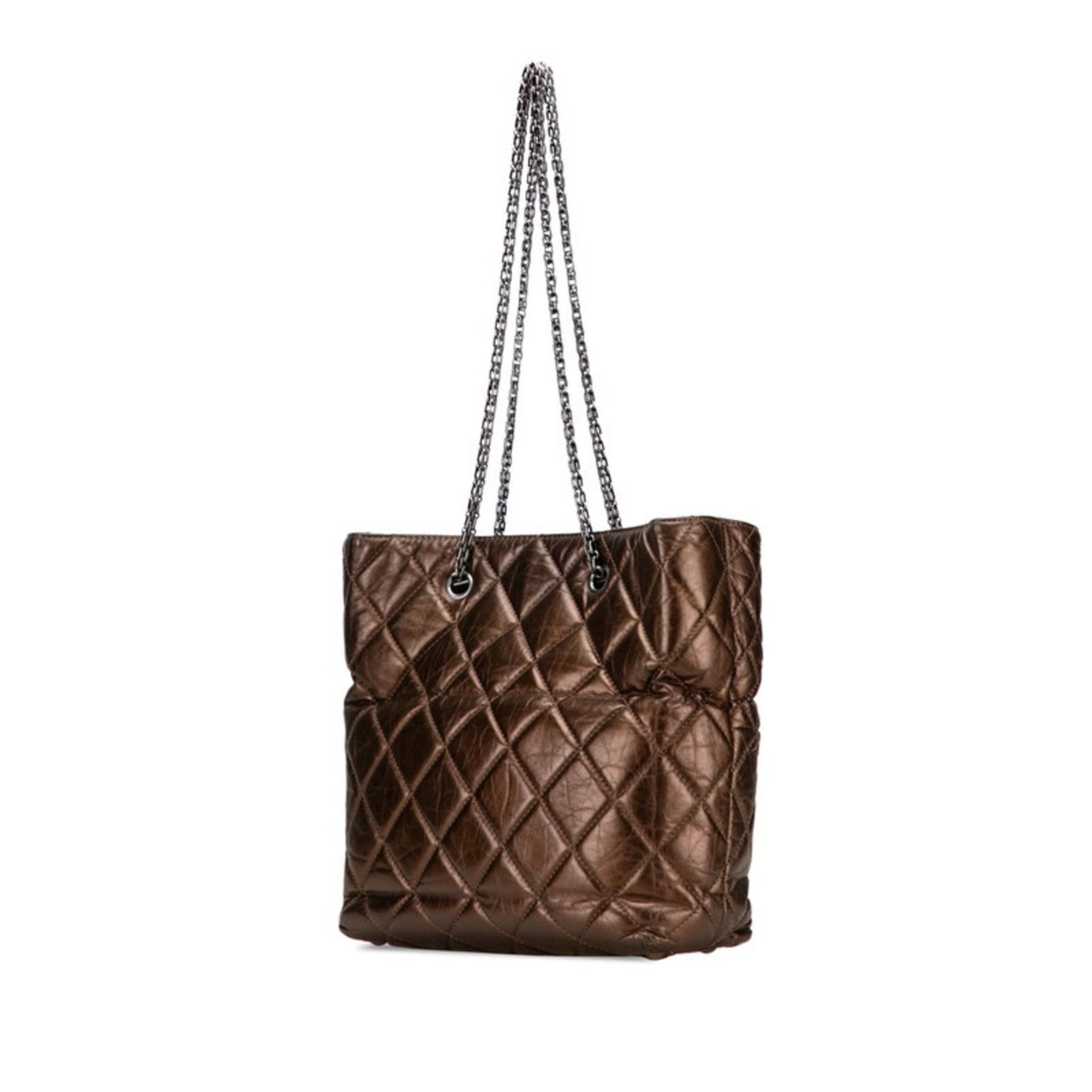 CHANEL 2.55 Chain Tote Bag in Brown and Silver Lambskin