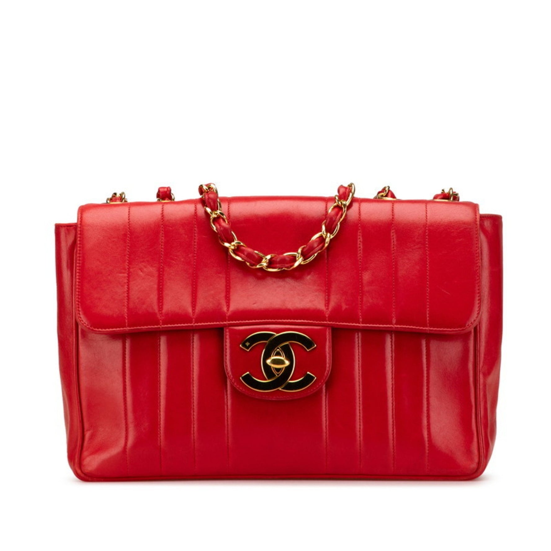 CHANEL Mademoiselle Coco Mark Chain Shoulder Bag Handbag Red Lambskin